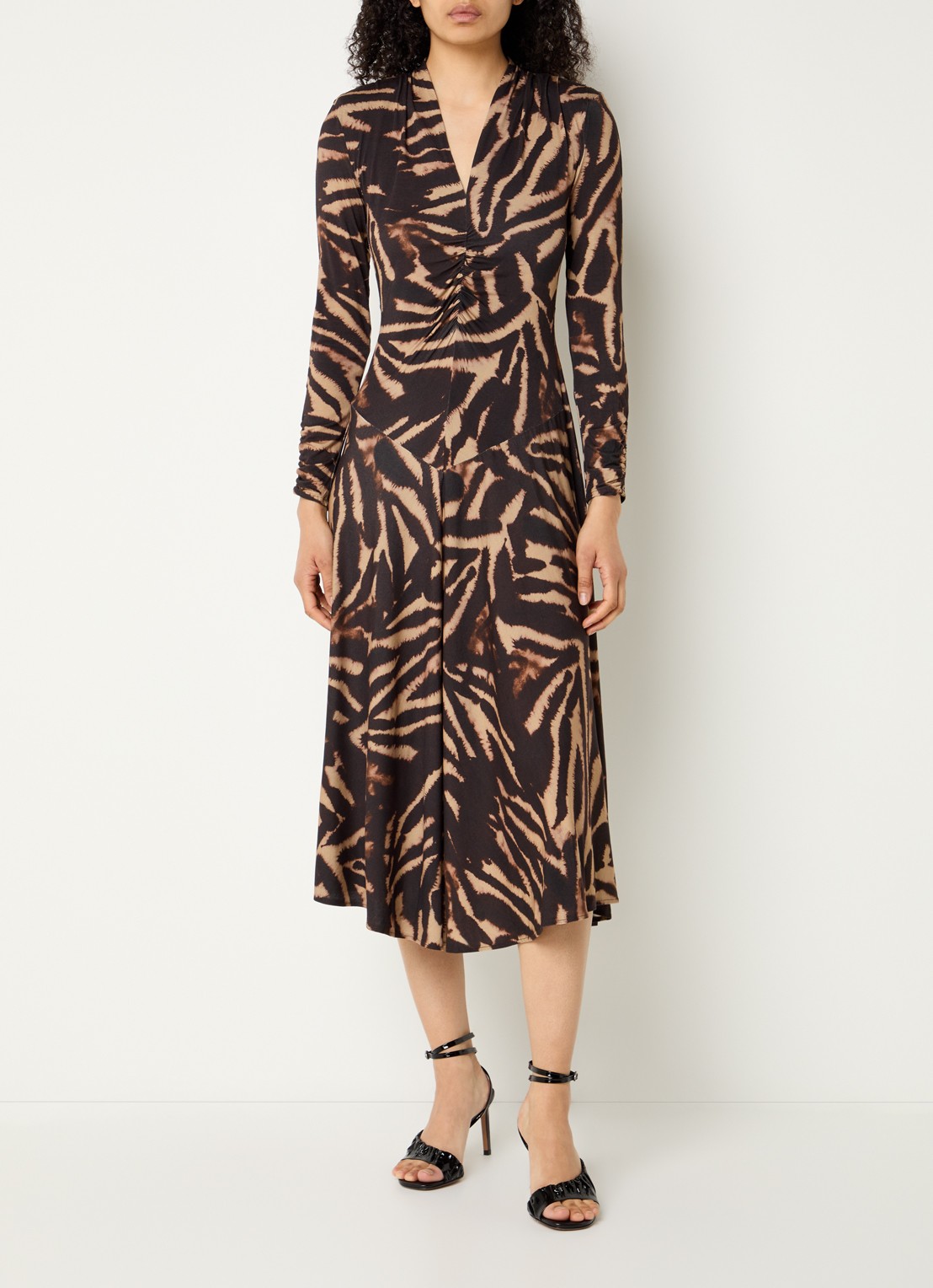 ba&sh Zahirah midi jurk met zebraprint - detail 3 donkerbruin