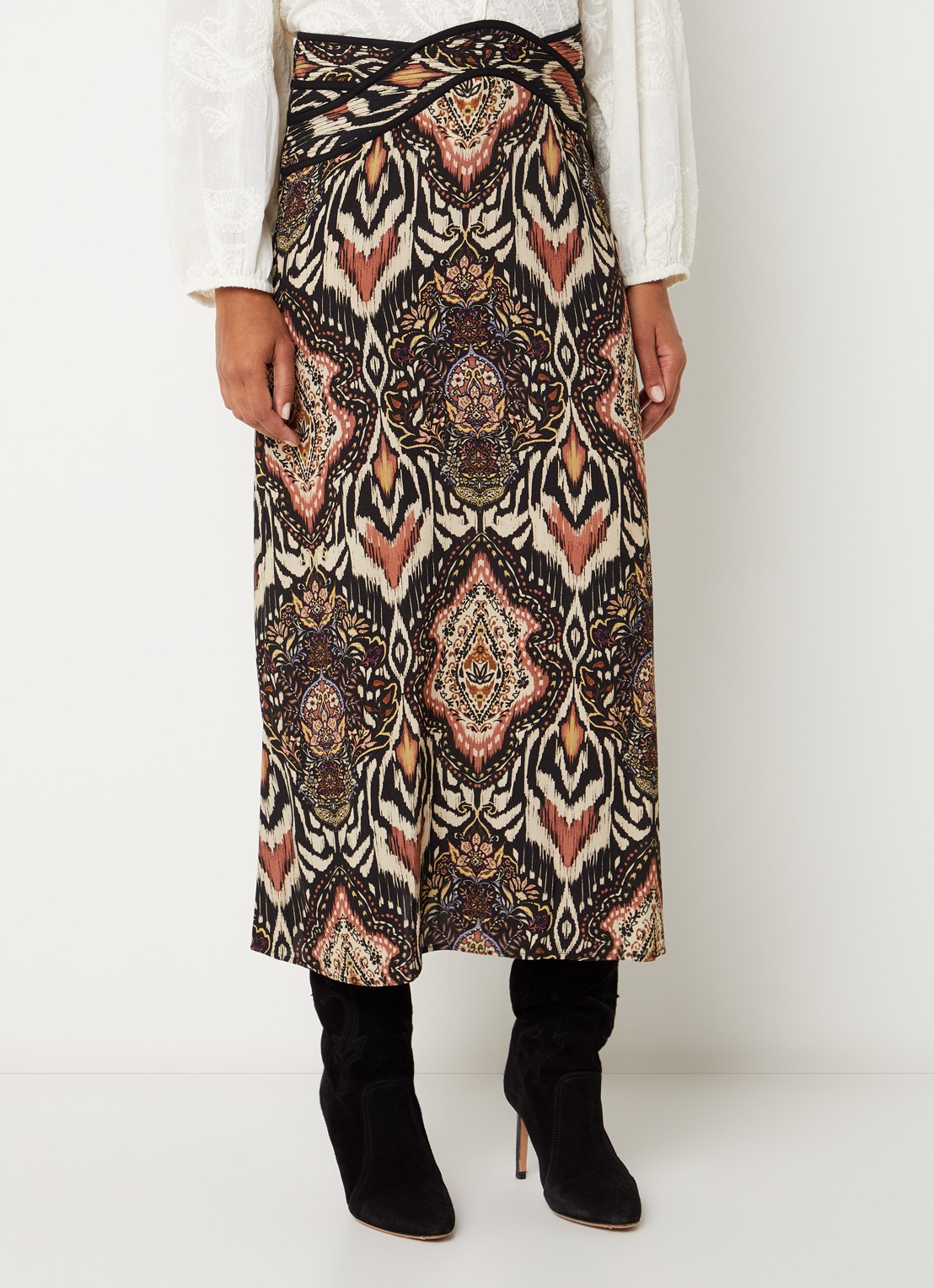 ba&sh Zaim maxi rok met print - detail zwart
