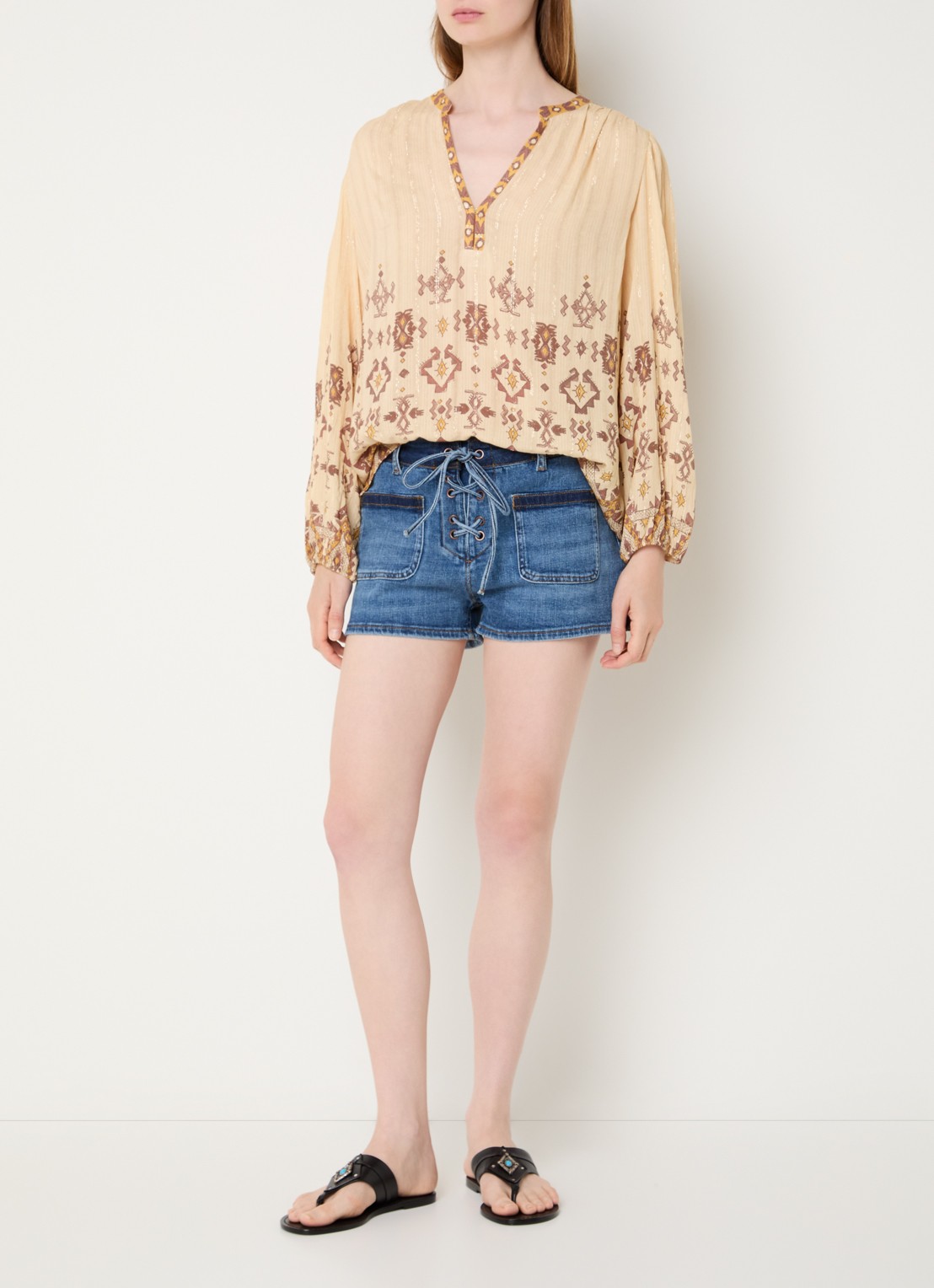 ba&sh Zato blouse met print - voorkant 2 geel