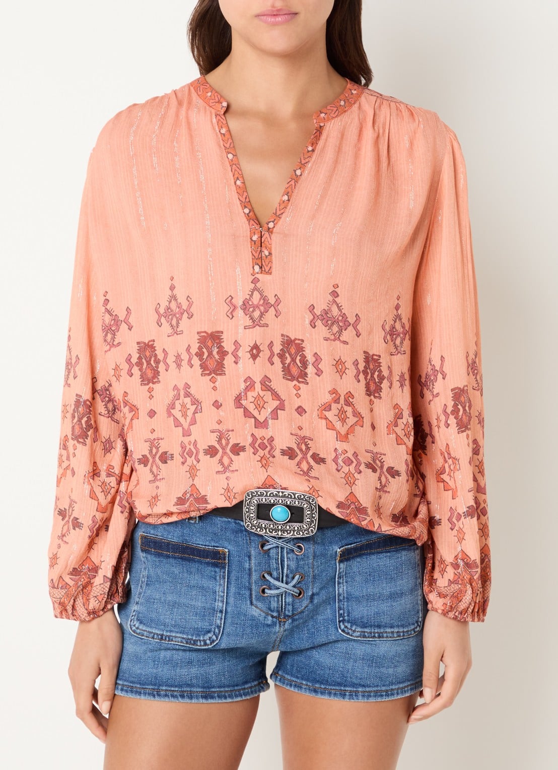 ba&sh Zato blouse met print - detail 4 zalmroze