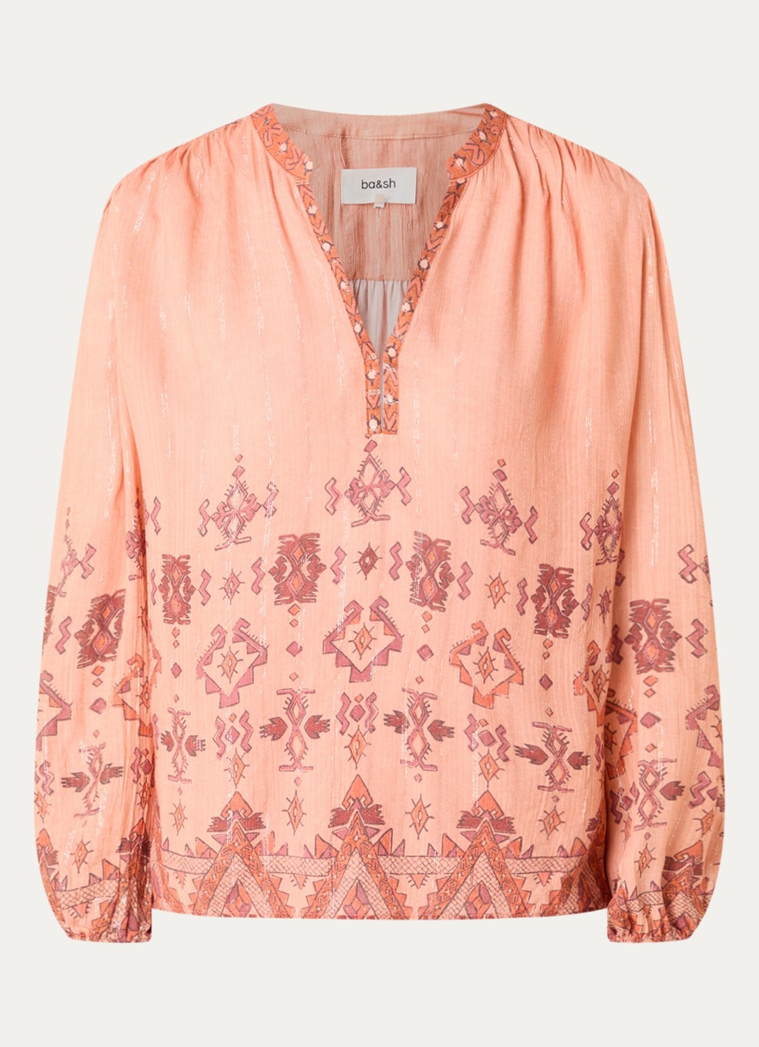 ba&sh Zato blouse met print - voorkant 2 zalmroze