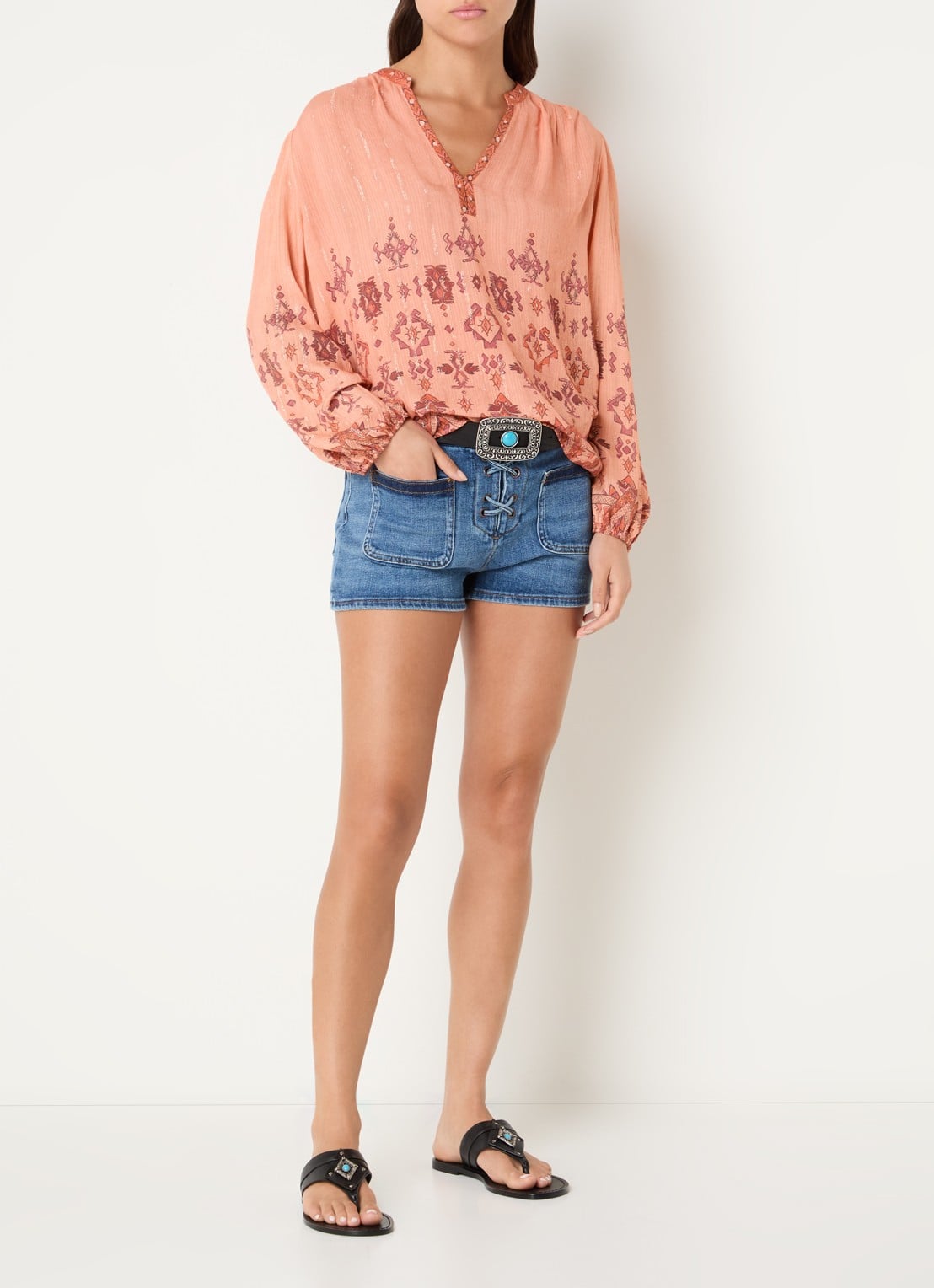 ba&sh Zato blouse met print - voorkant 3 zalmroze