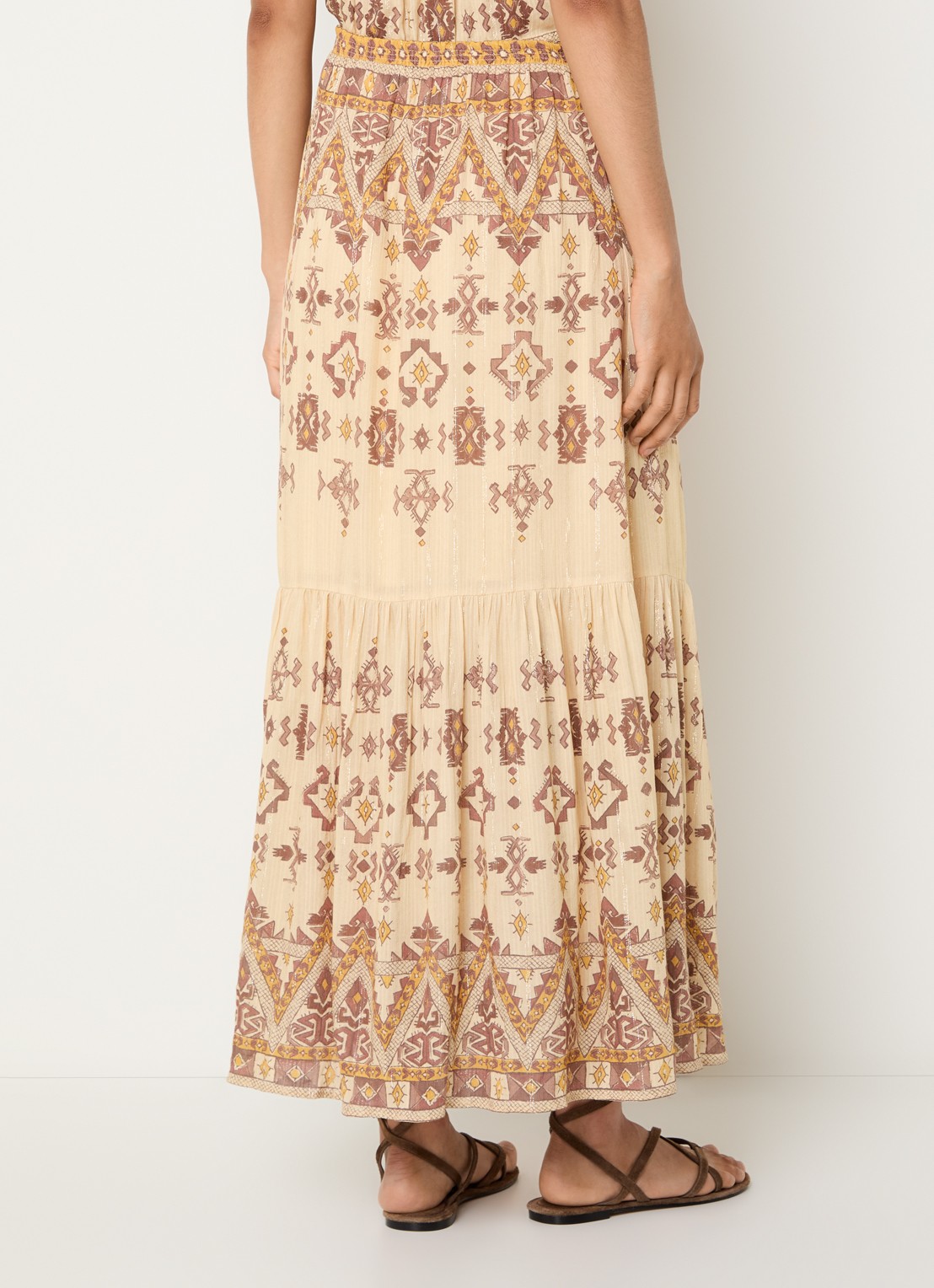 ba&sh Zaya maxi rok met lurex en print - achterkant 4 geel