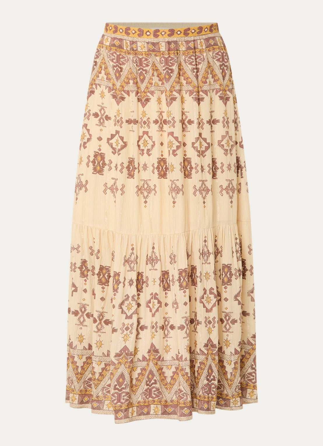 ba&sh Zaya maxi rok met lurex en print - voorkant 2 geel