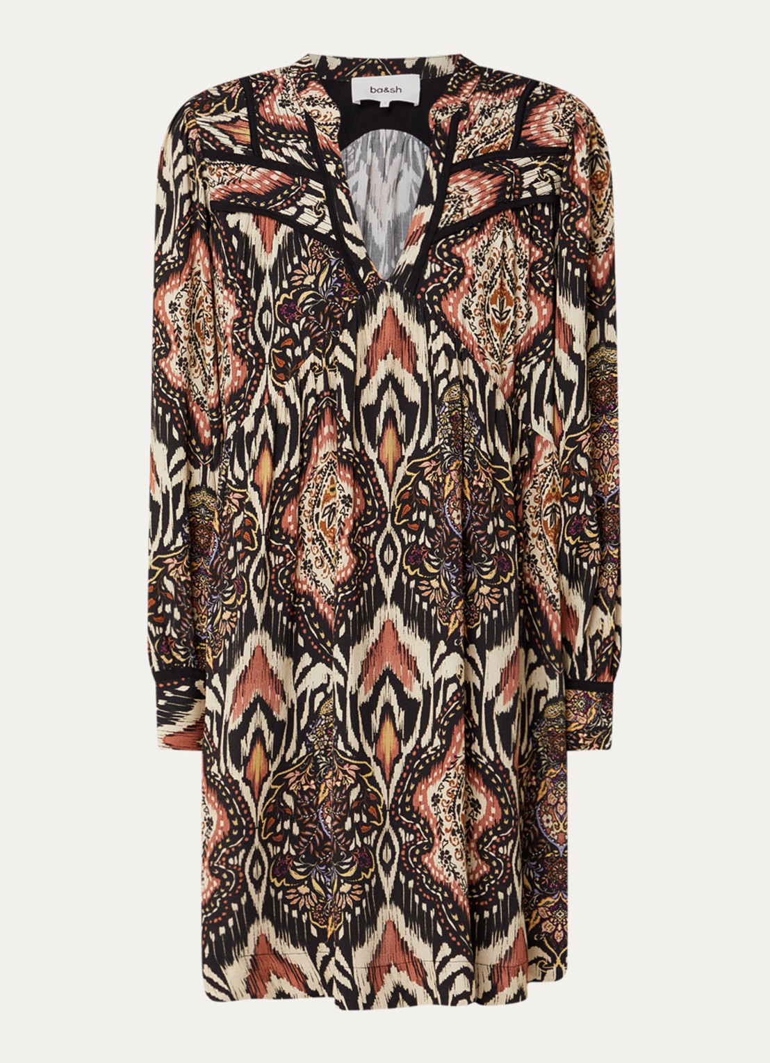 ba&sh Zaza mini tuniekjurk met print - voorkant 3 zwart