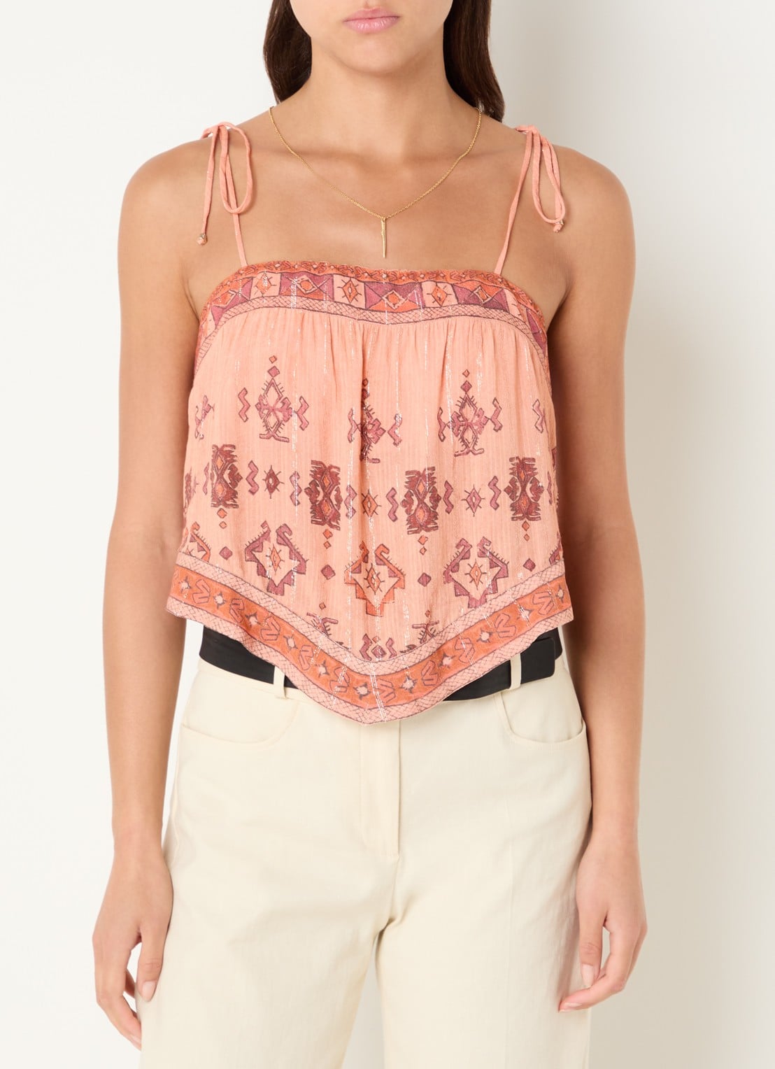 ba&sh Zelie top met print - detail 4 abrikoos