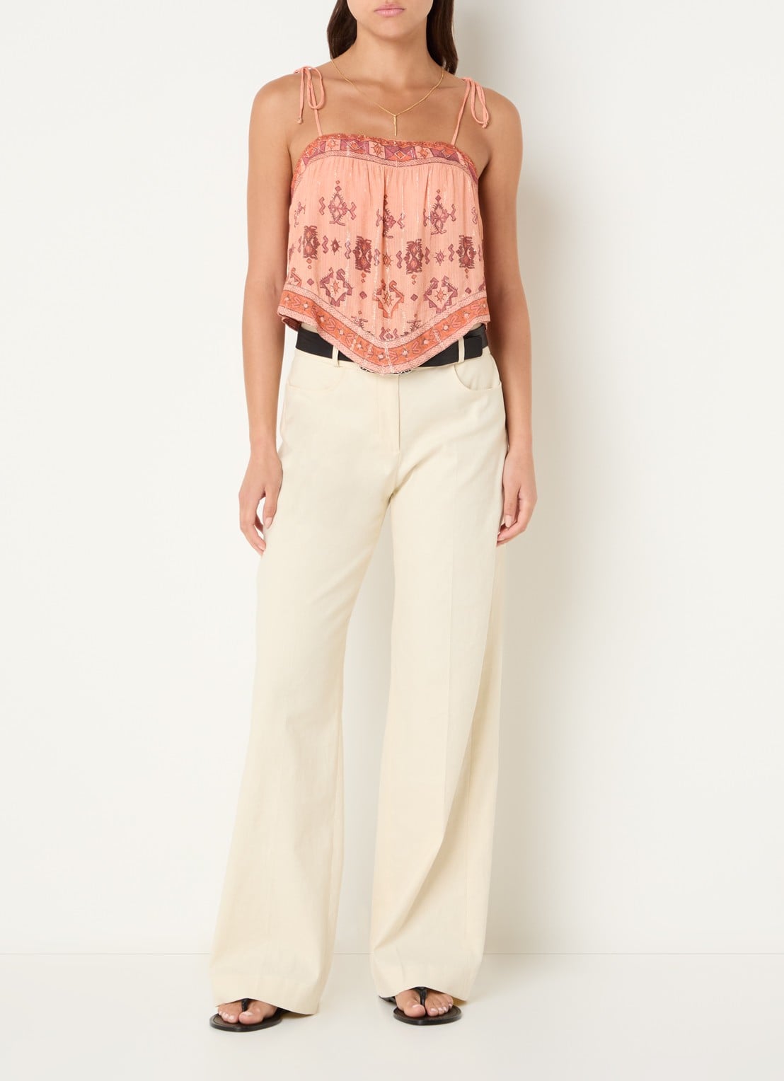 ba&sh Zelie top met print - voorkant 2 abrikoos