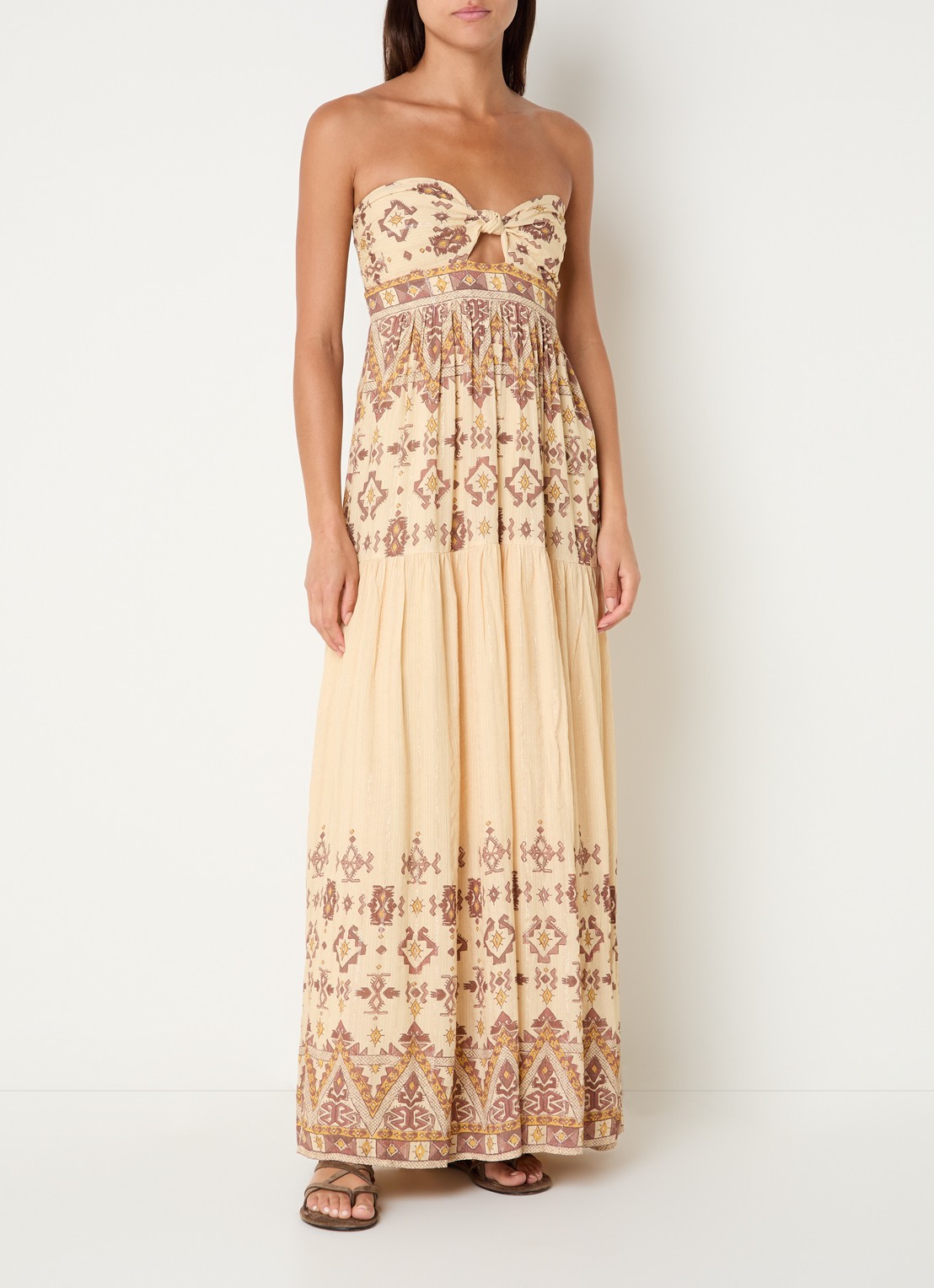 ba&sh Zema maxi jurk met lurex en print - detail 2 geel