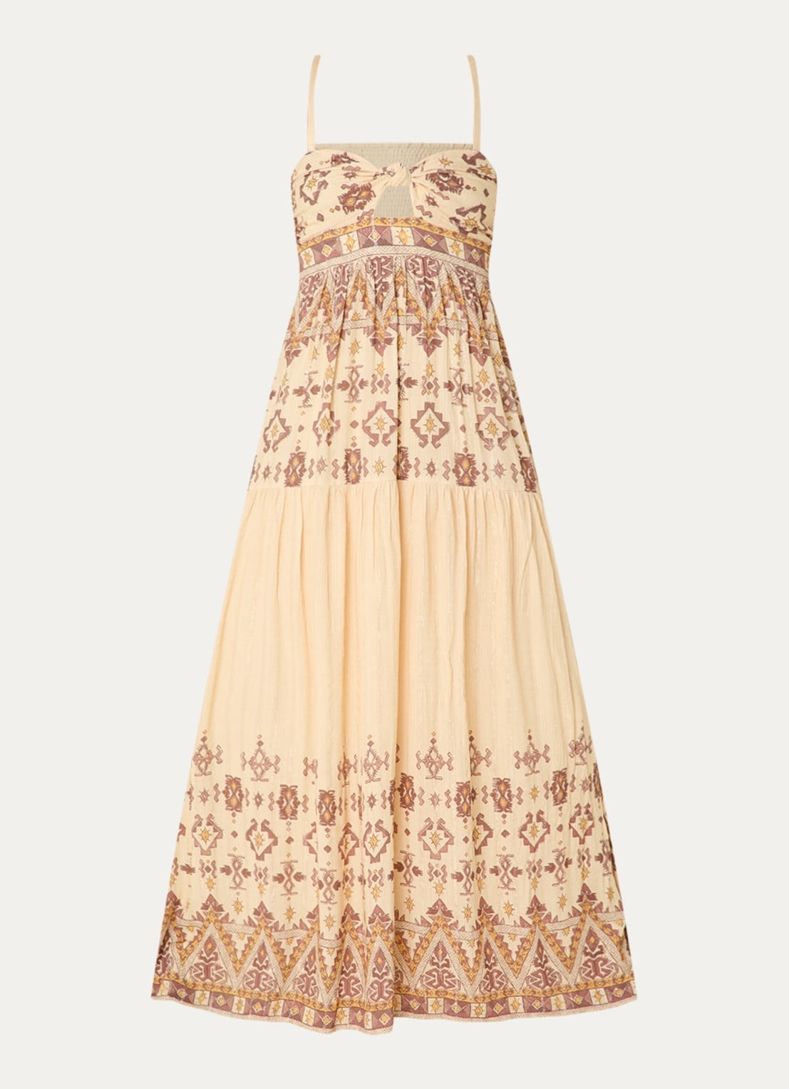 ba&sh Zema maxi jurk met lurex en print - voorkant 3 geel