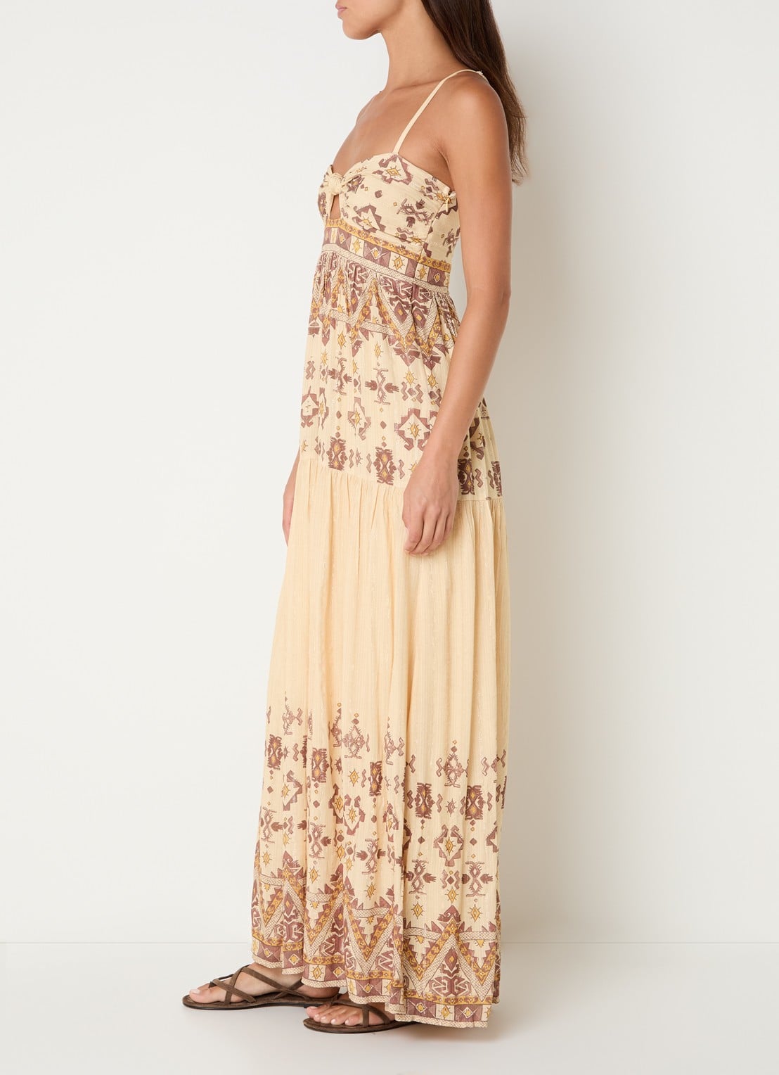 ba&sh Zema maxi jurk met lurex en print - voorkant 4 geel