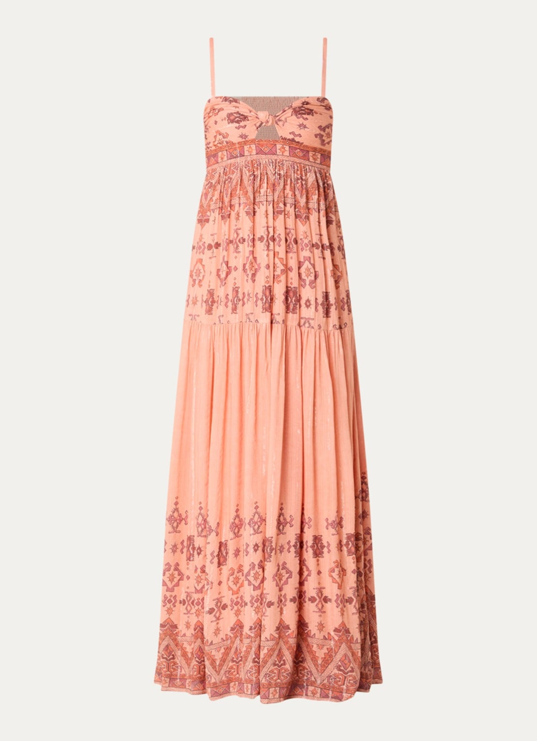 ba&sh Zema maxi jurk met lurex en print - voorkant 3 abrikoos