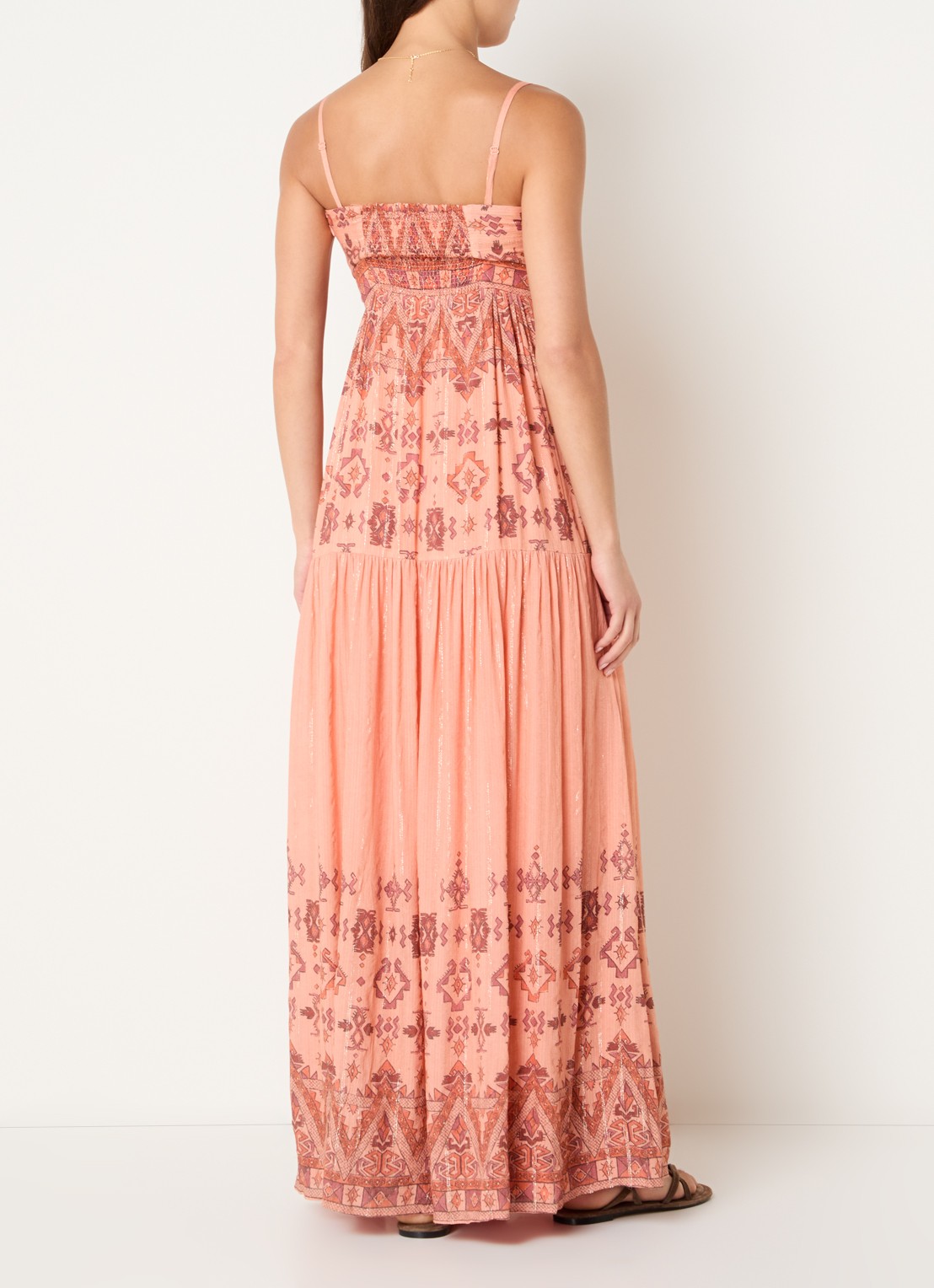 ba&sh Zema off-shoulder maxi jurk met print - achterkant 4 abrikoos