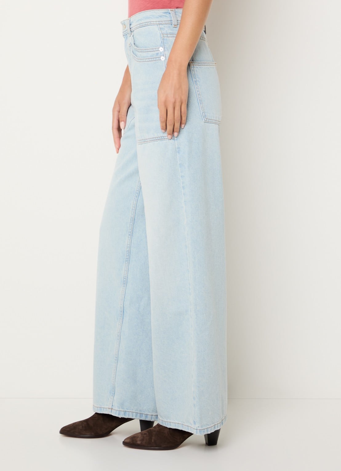 ba&sh Zoel mid waist wide leg jeans met lichte wassing - detail 3 indigo