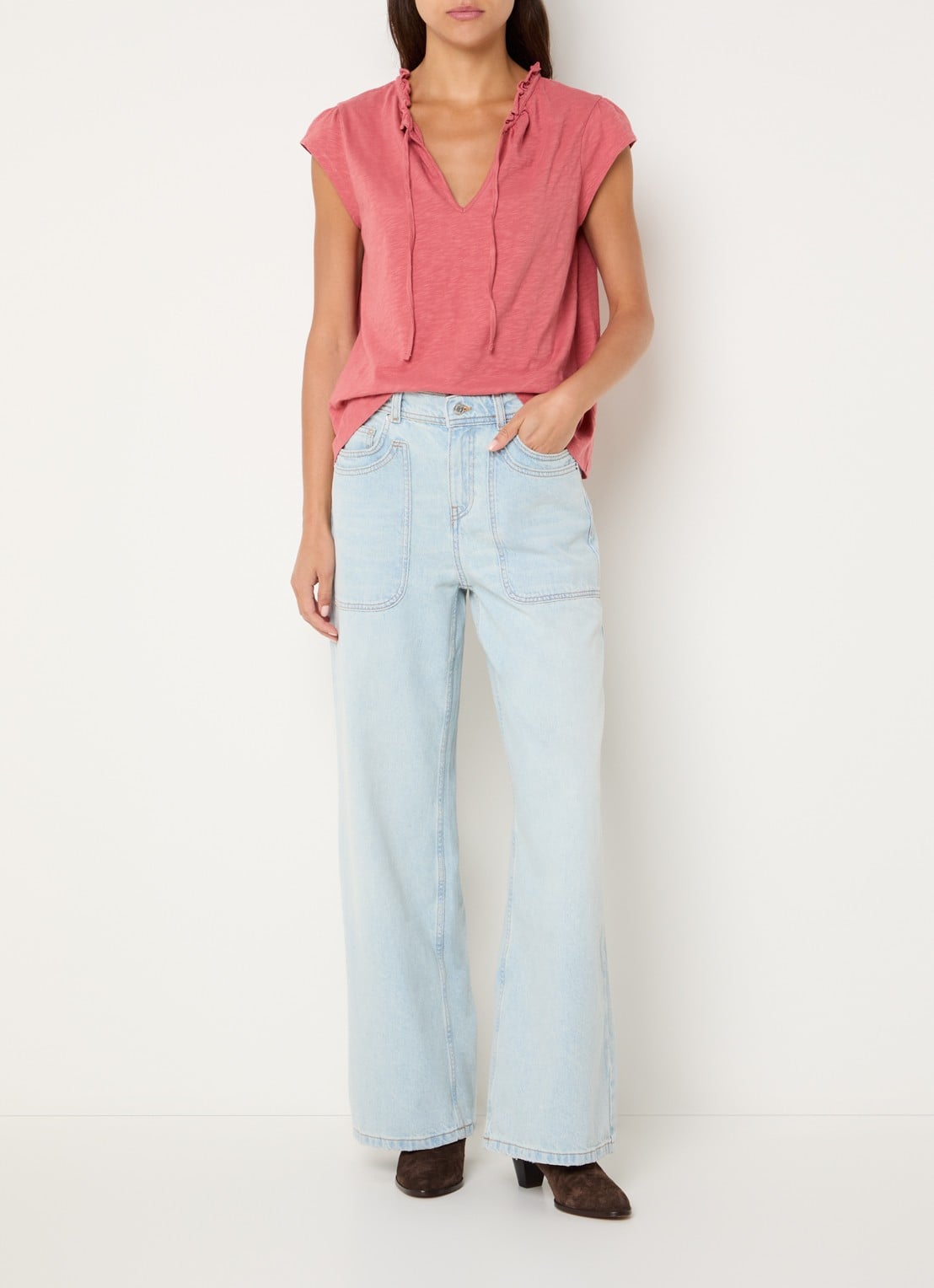 ba&sh Zoel mid waist wide leg jeans met lichte wassing - voorkant 5 indigo