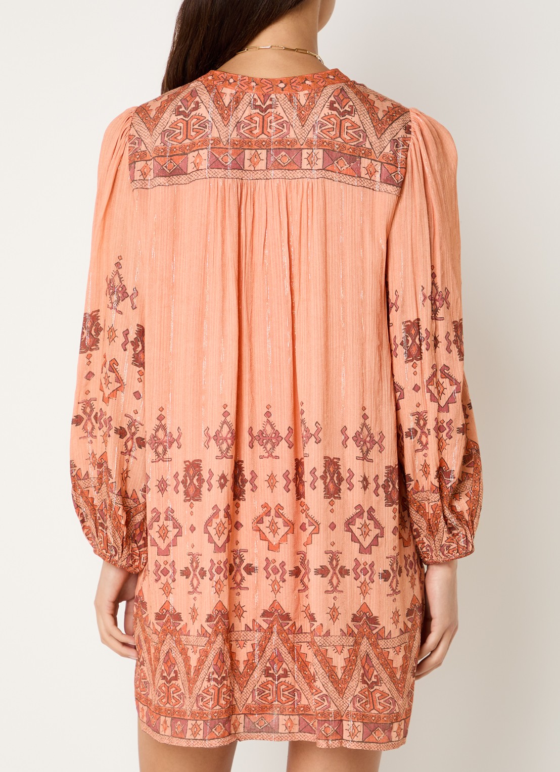 ba&sh Zola semi-transparante mini tuniekjurk met print - achterkant 3 oranje