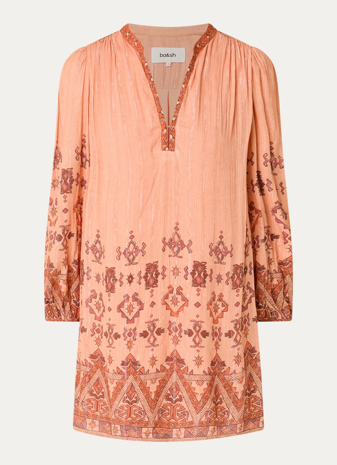 ba&sh Zola semi-transparante mini tuniekjurk met print - voorkant oranje