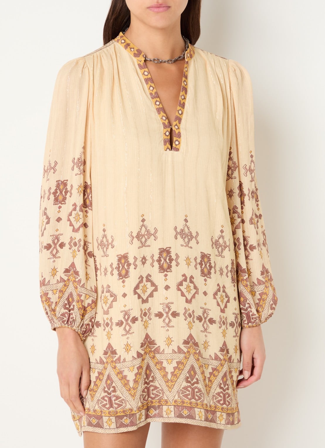 ba&sh Zola semi-transparante mini tuniekjurk met print - detail geel