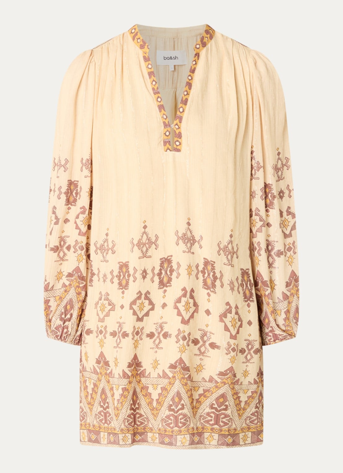 ba&sh Zola semi-transparante mini tuniekjurk met print - voorkant 2 geel