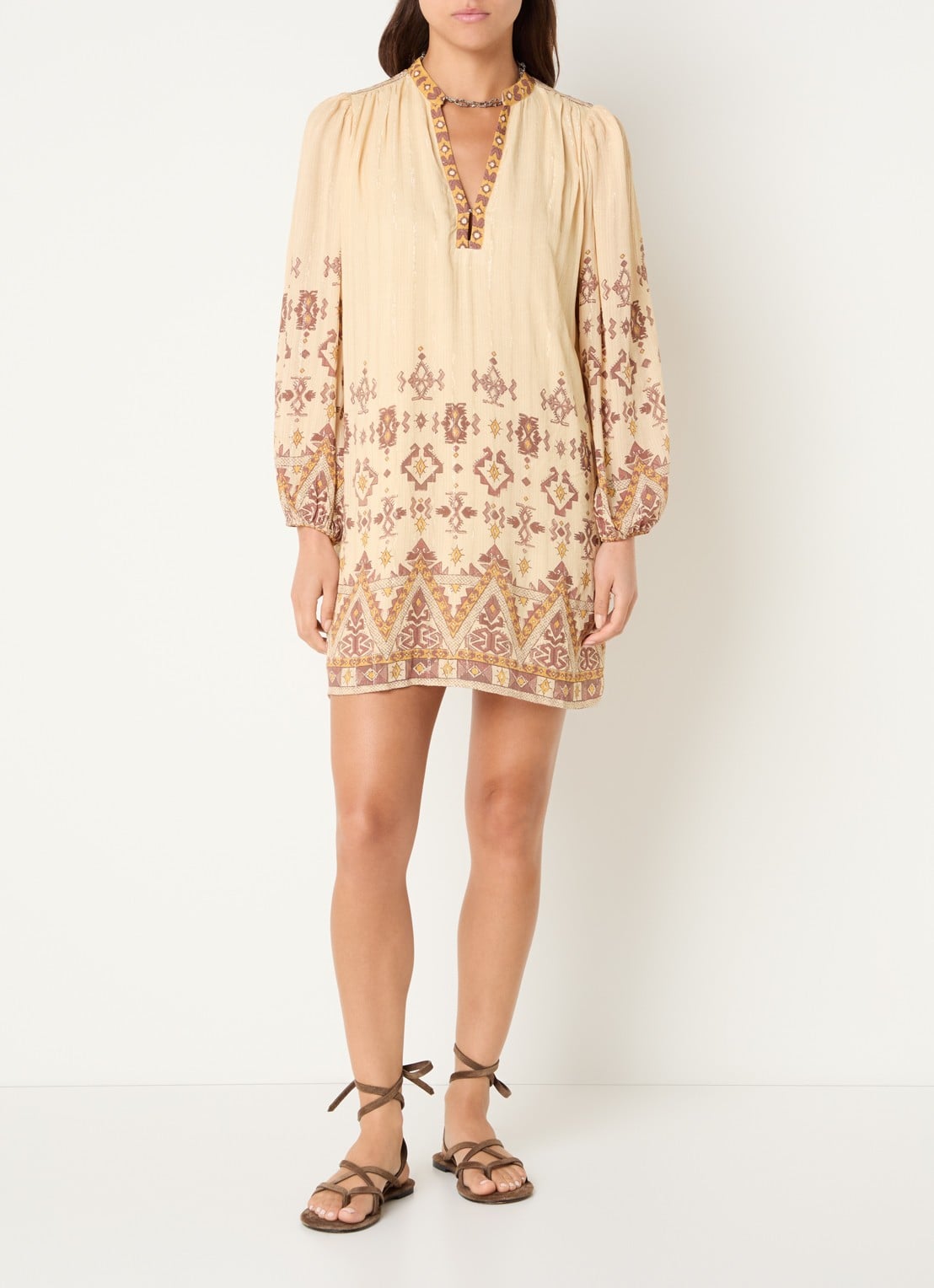 ba&sh Zola semi-transparante mini tuniekjurk met print - voorkant 3 geel