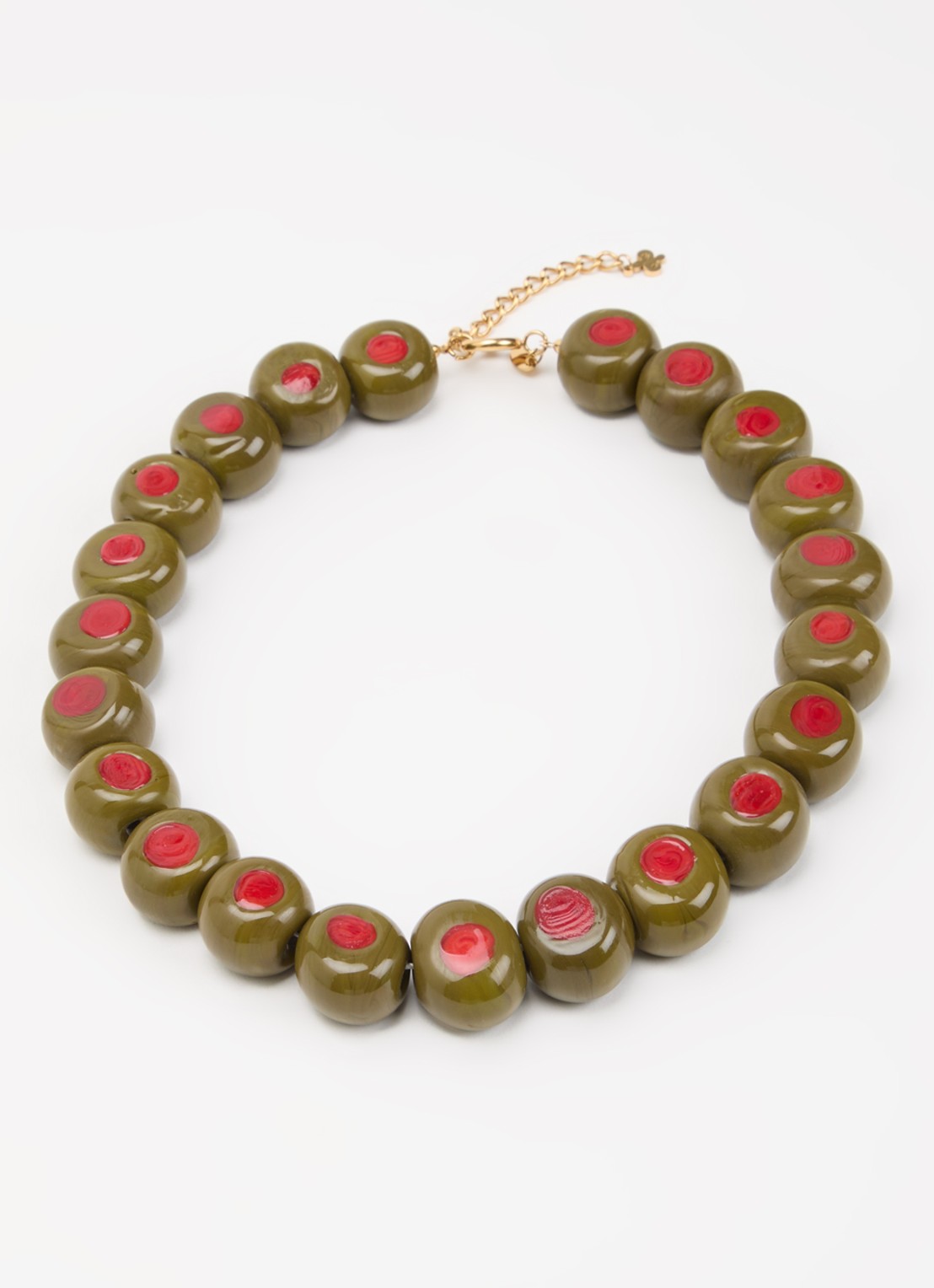 Babs The Label Olive Branch kralenketting verguld - detail 3 olijfgroen