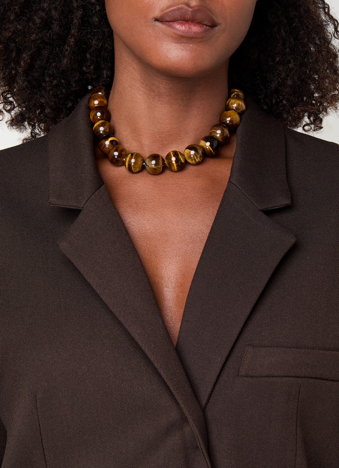 Babs The Label Tiger Eye kralenketting verguld - voorkant 2 bruin