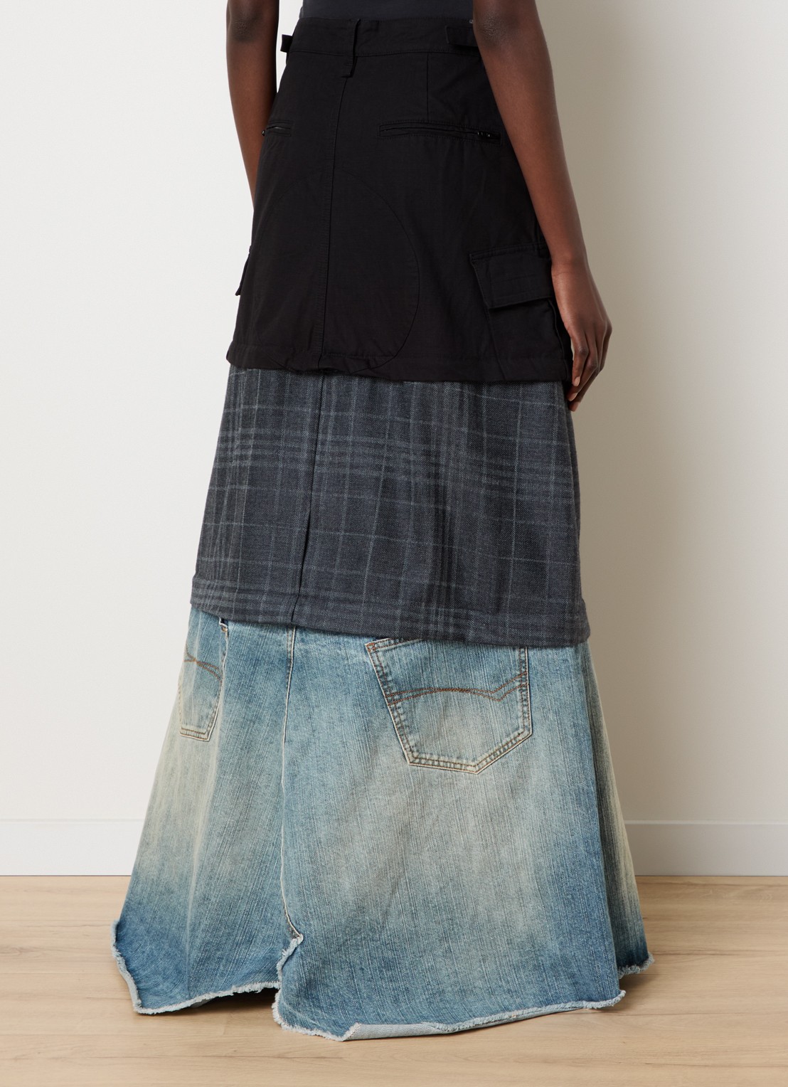 Balenciaga 3-in-1 maxi rok in wolblend met details van denim - achterkant zwart