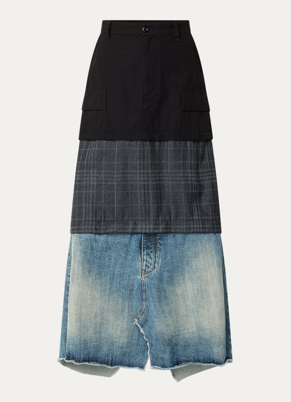 Balenciaga 3-in-1 maxi rok in wolblend met details van denim - voorkant 2 zwart