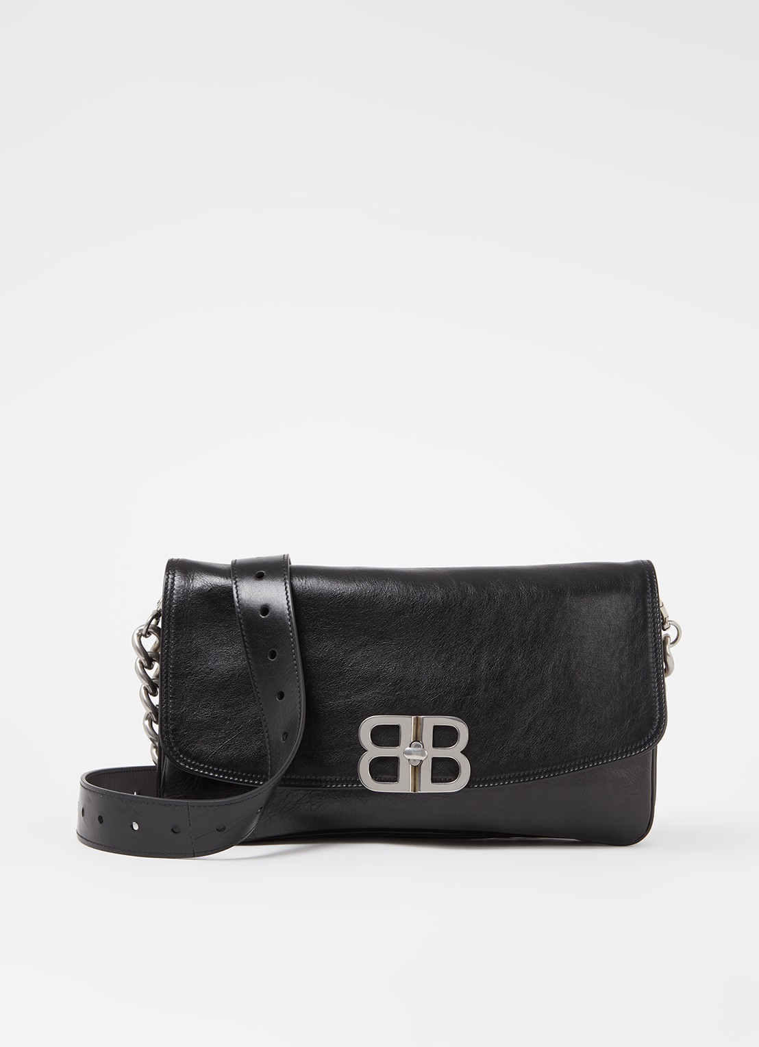 Balenciaga BB flap clutch van kalfsleer - voorkant 2 zwart