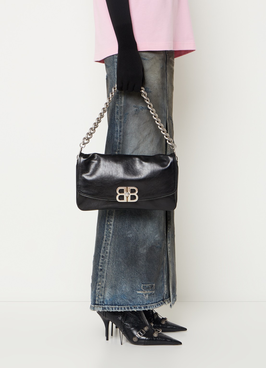 Balenciaga BB flap clutch van kalfsleer - voorkant 3 zwart