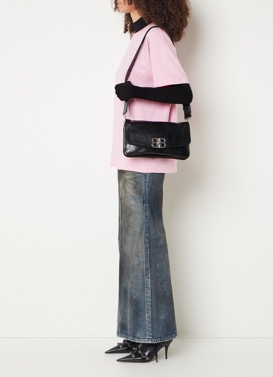 Balenciaga BB flap clutch van kalfsleer - voorkant 4 zwart