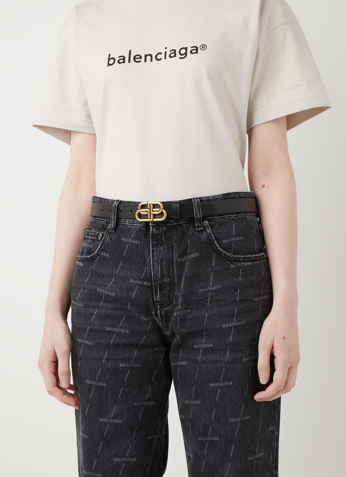 Balenciaga BB riem van kalfsleer - voorkant 2 zwart
