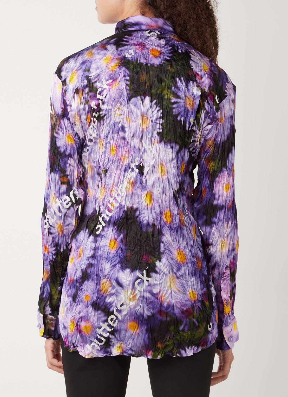 Balenciaga Blouse van zijde met bloemenprint - achterkant paars