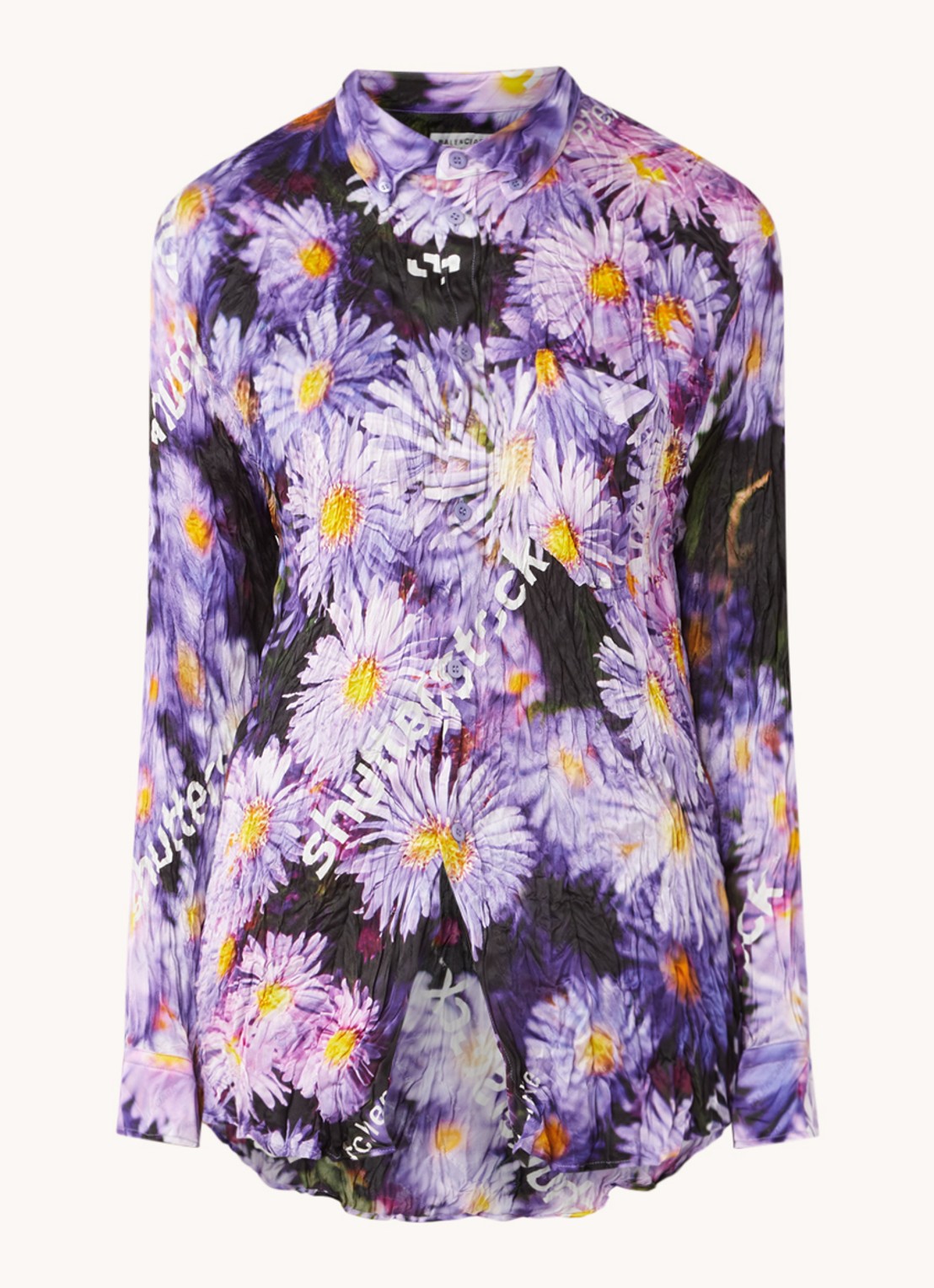 Balenciaga Blouse van zijde met bloemenprint - voorkant 3 paars