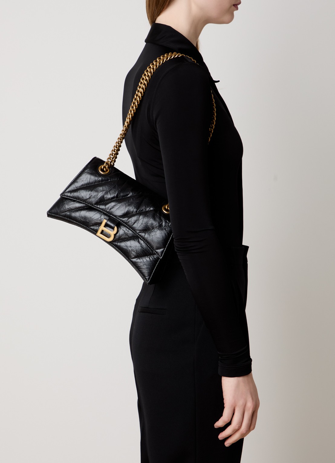 Balenciaga Crush schoudertas van kalfsleer met quilt patroon - voorkant 3 zwart