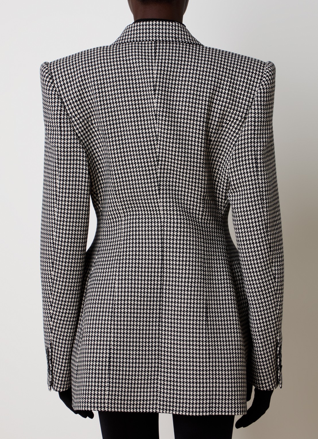 Balenciaga Double-breasted blazer van wol met pied-de-poule dessin - achterkant zwart