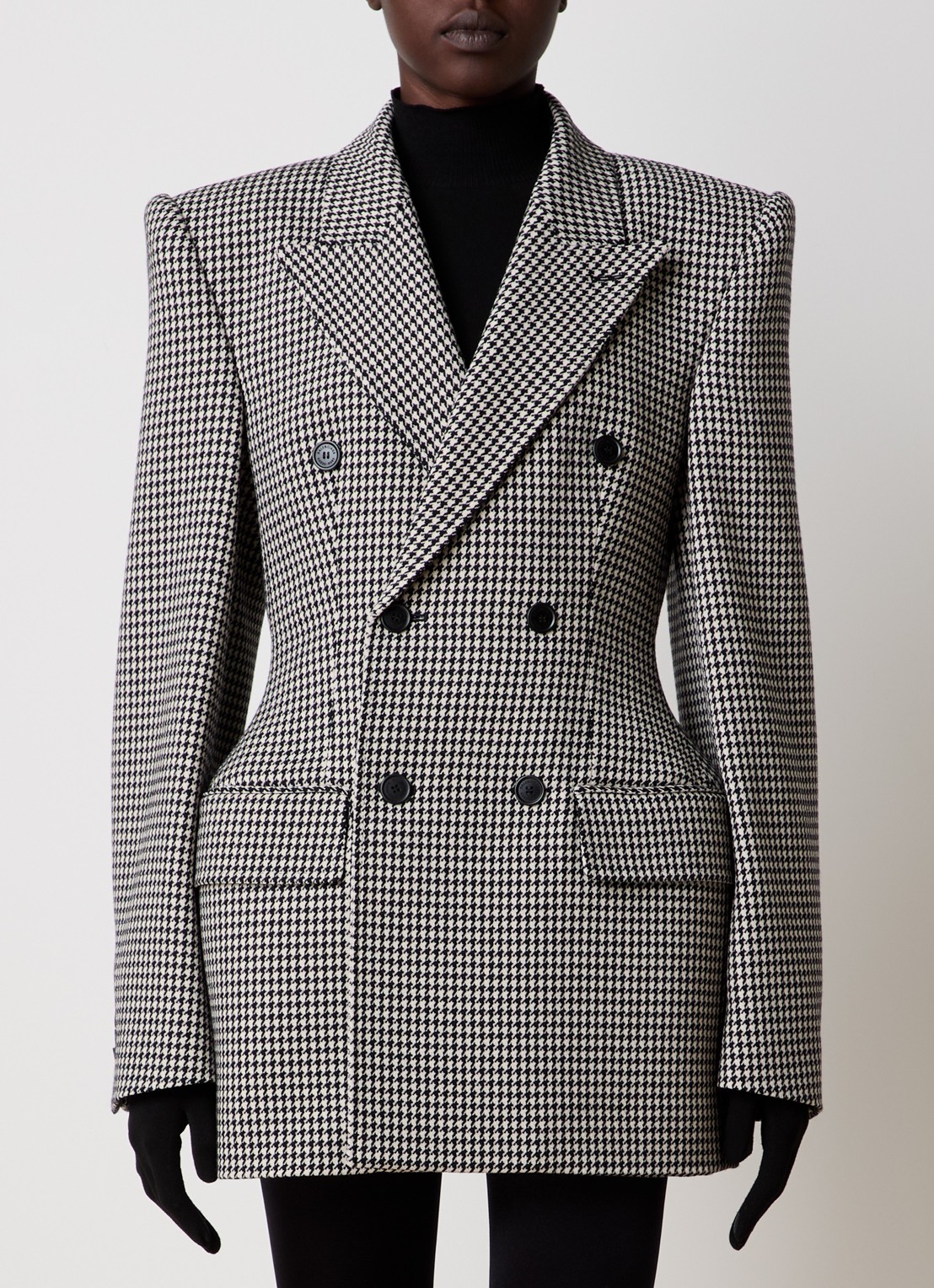 Balenciaga Double-breasted blazer van wol met pied-de-poule dessin - detail 2 zwart