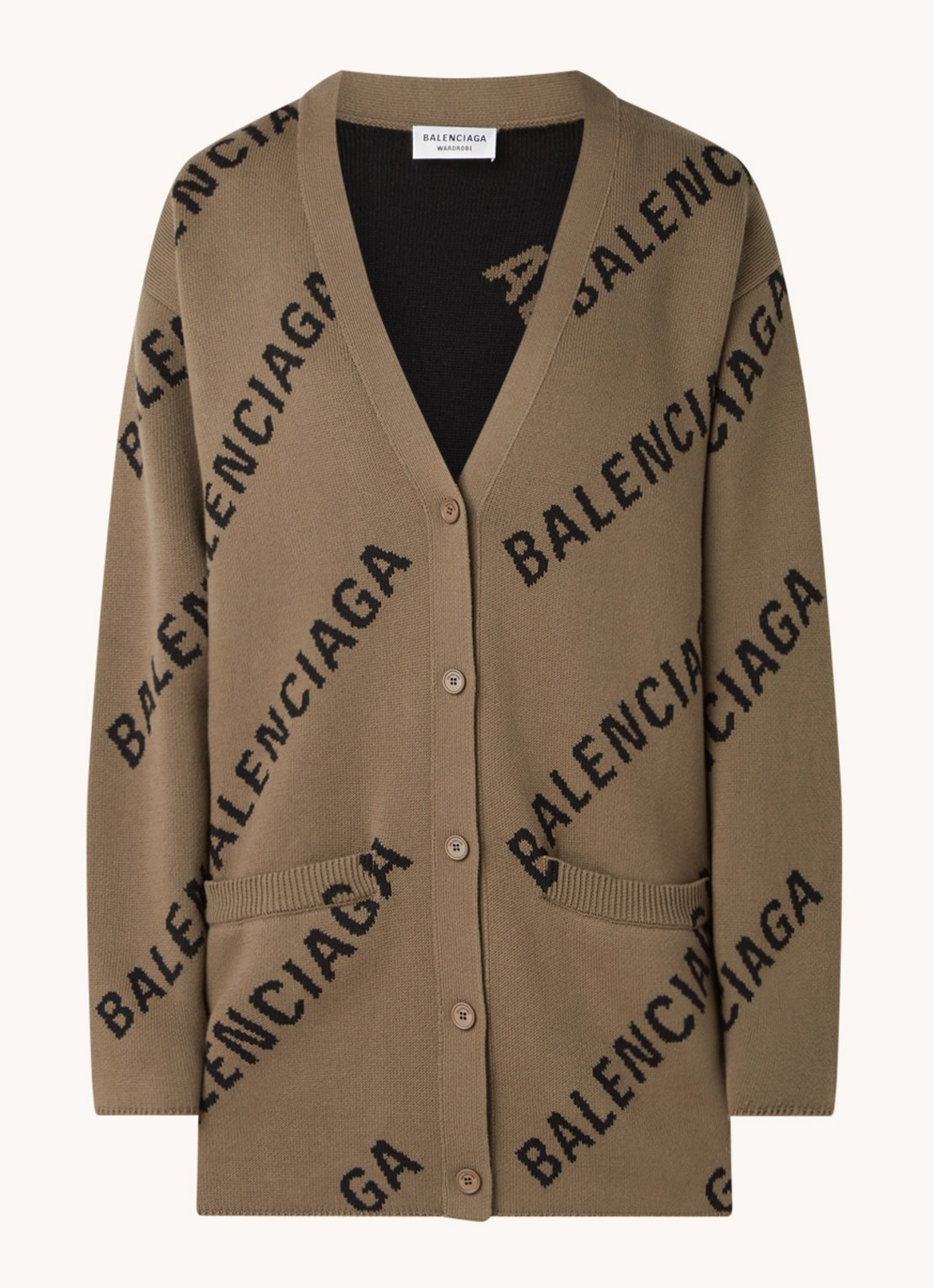 Balenciaga Grofgebreid vest in wolblend met ingebreid logo - voorkant 2 bruin