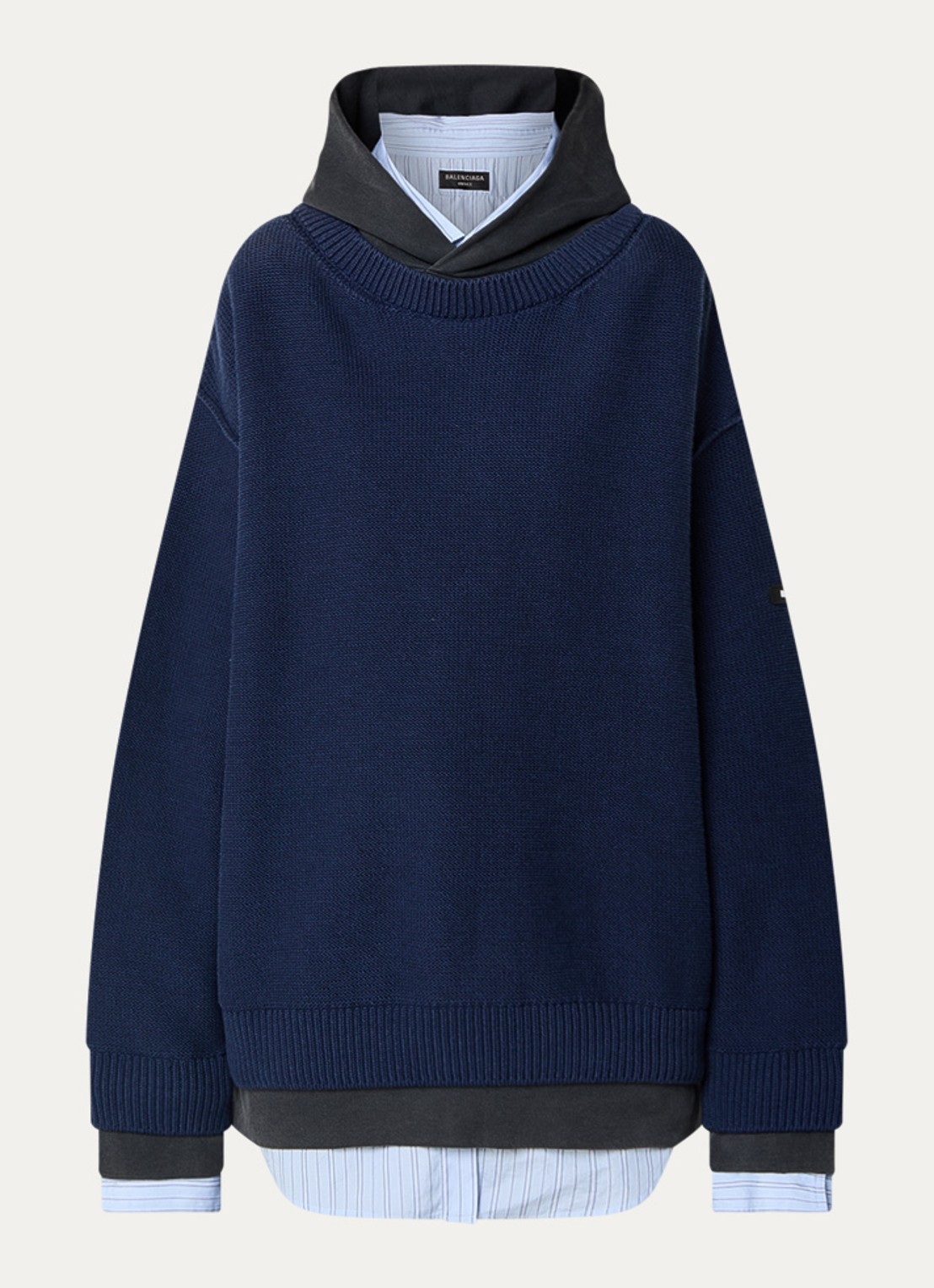 Balenciaga Grofgebreide trui met capuchon - voorkant 4 donkerblauw