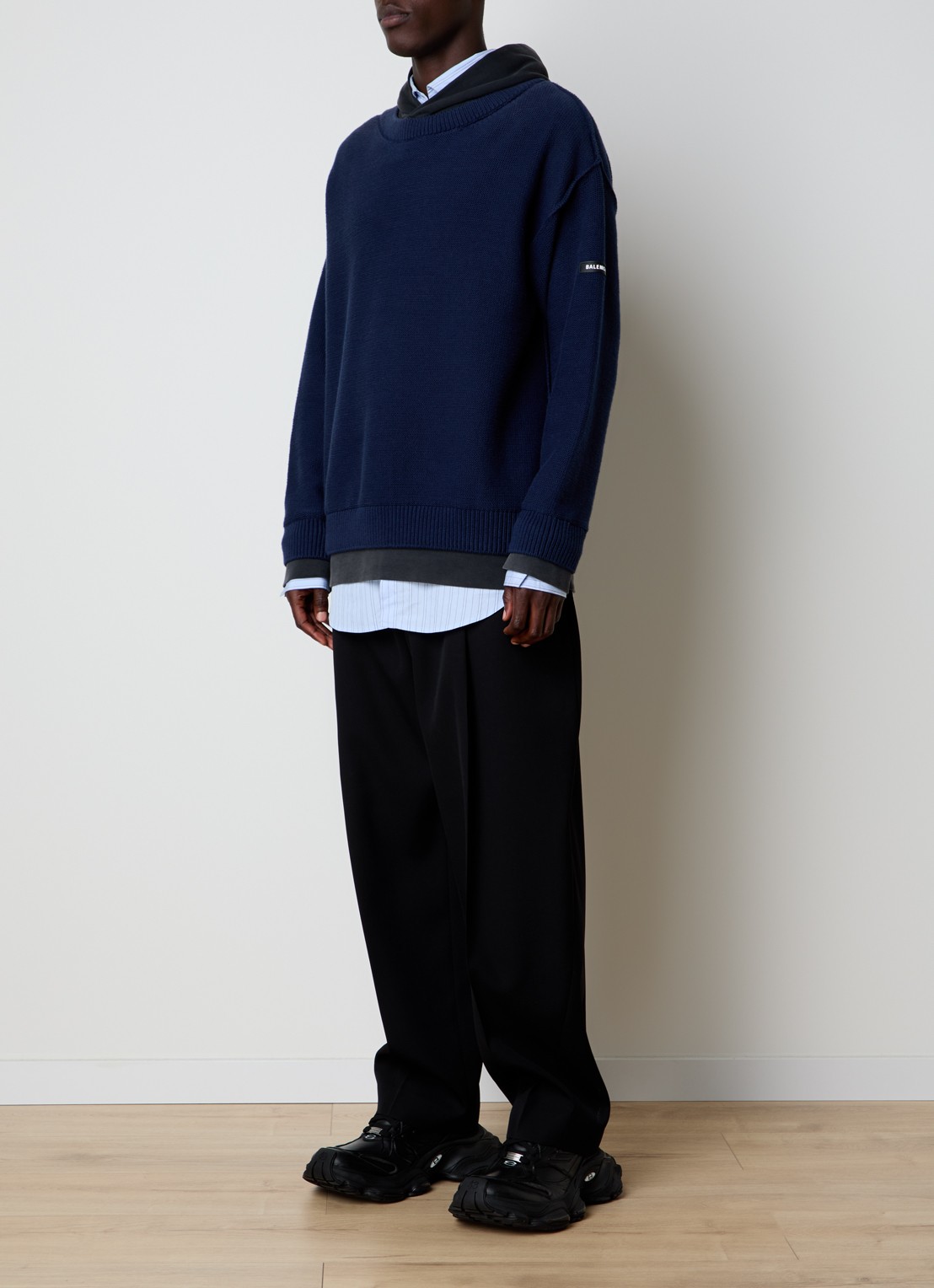 Balenciaga Grofgebreide trui met capuchon - voorkant 5 donkerblauw