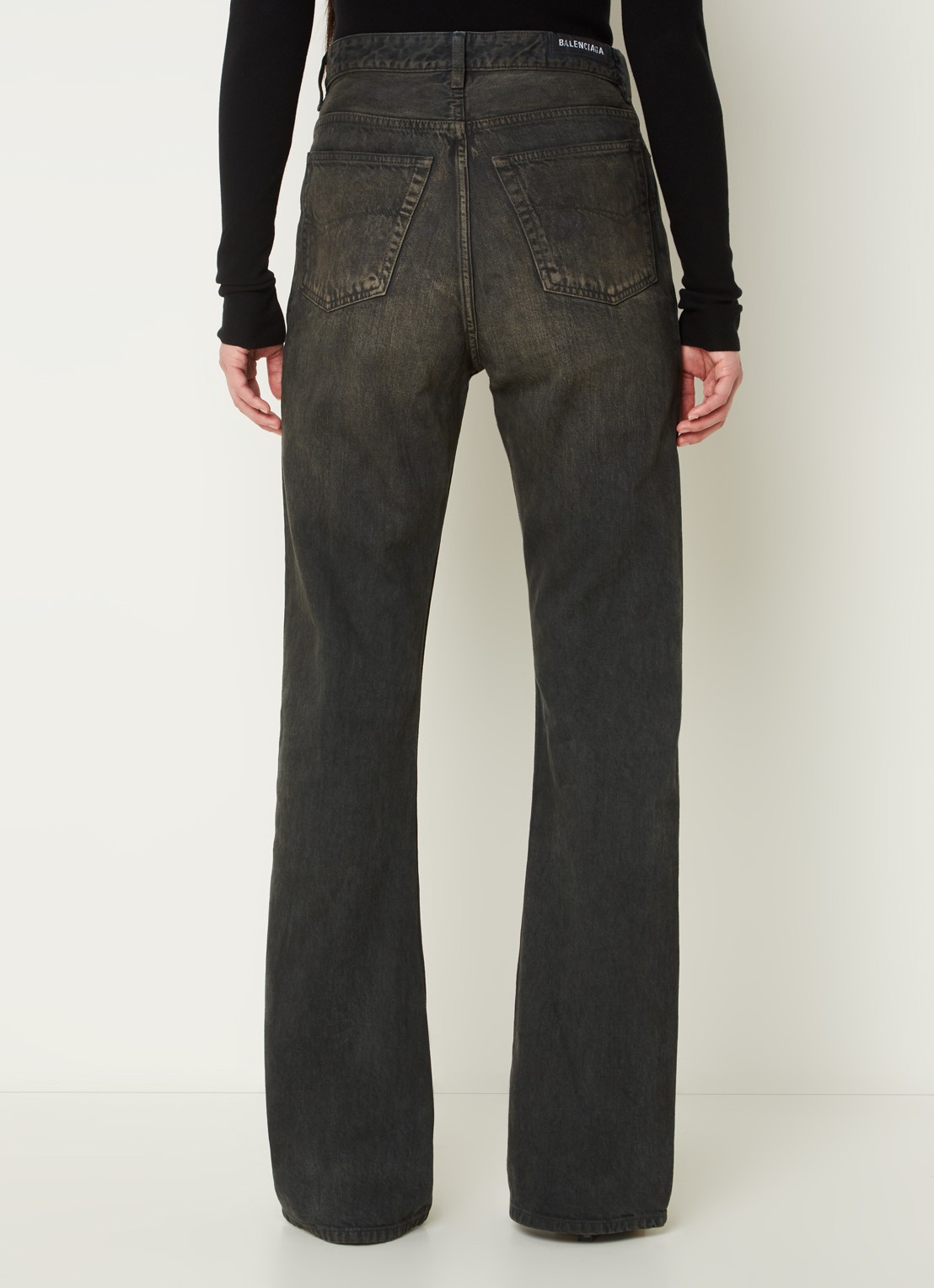Balenciaga High waist bootcut jeans met verwassen afwerking - achterkant 6 donkerbruin