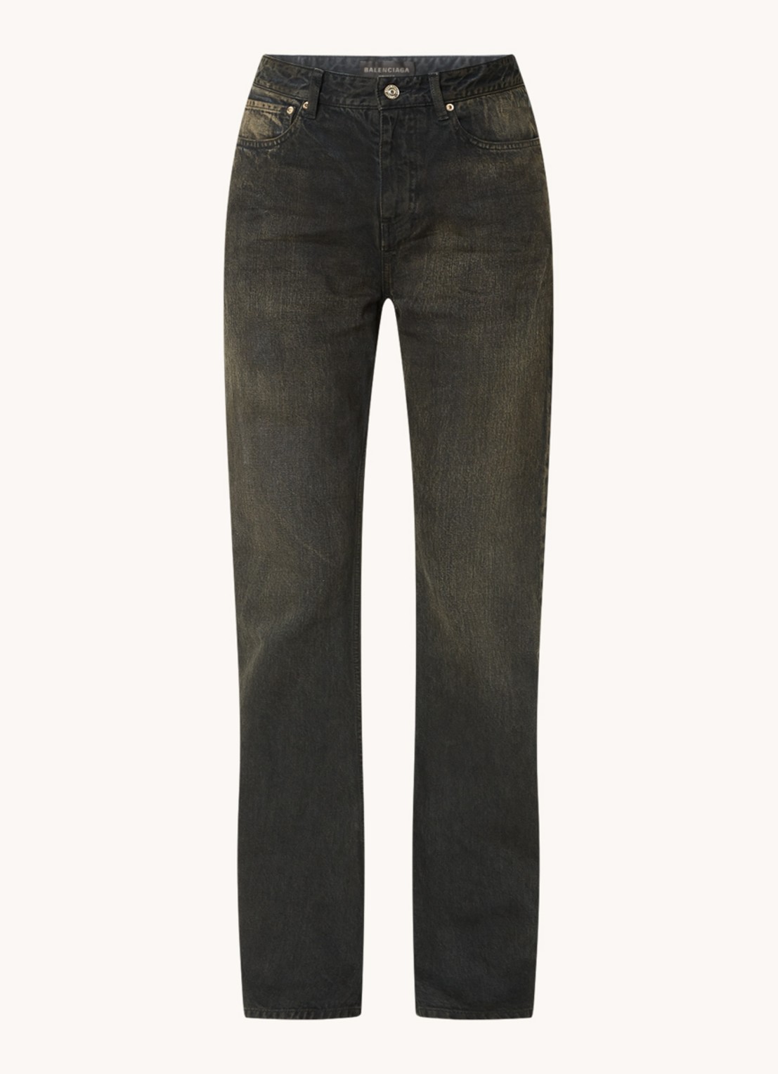 Balenciaga High waist bootcut jeans met verwassen afwerking - voorkant 4 donkerbruin