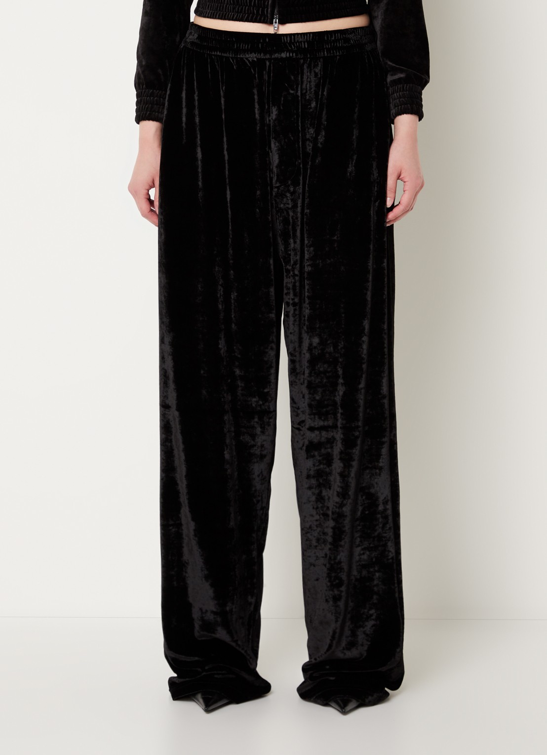Balenciaga High waist loose fit joggingbroek van fluweel - detail 3 zwart