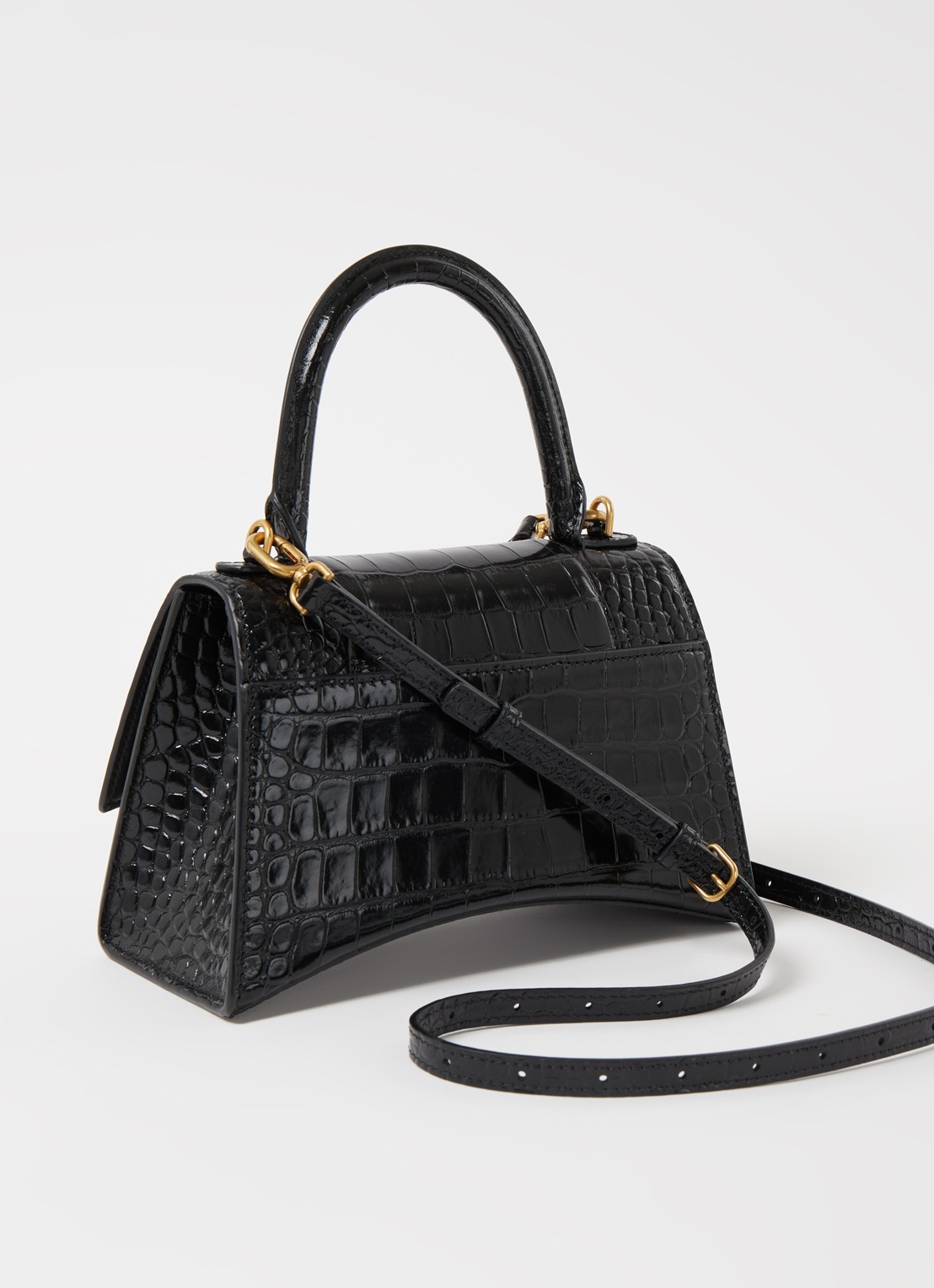 Balenciaga Hourglass S handtas van kalfsleer met crocostructuur - achterkant 4 zwart