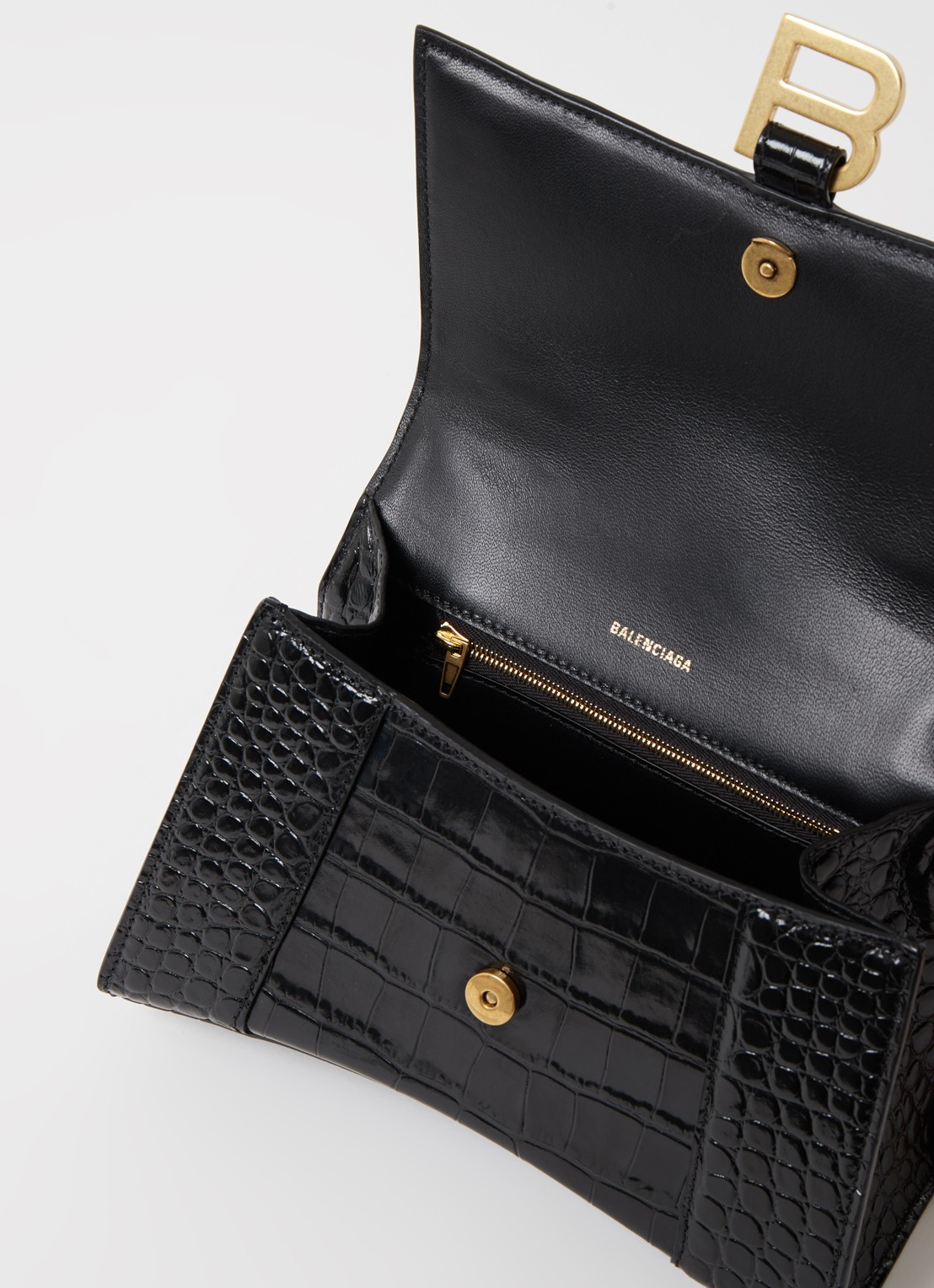 Balenciaga Hourglass S handtas van kalfsleer met crocostructuur - detail zwart