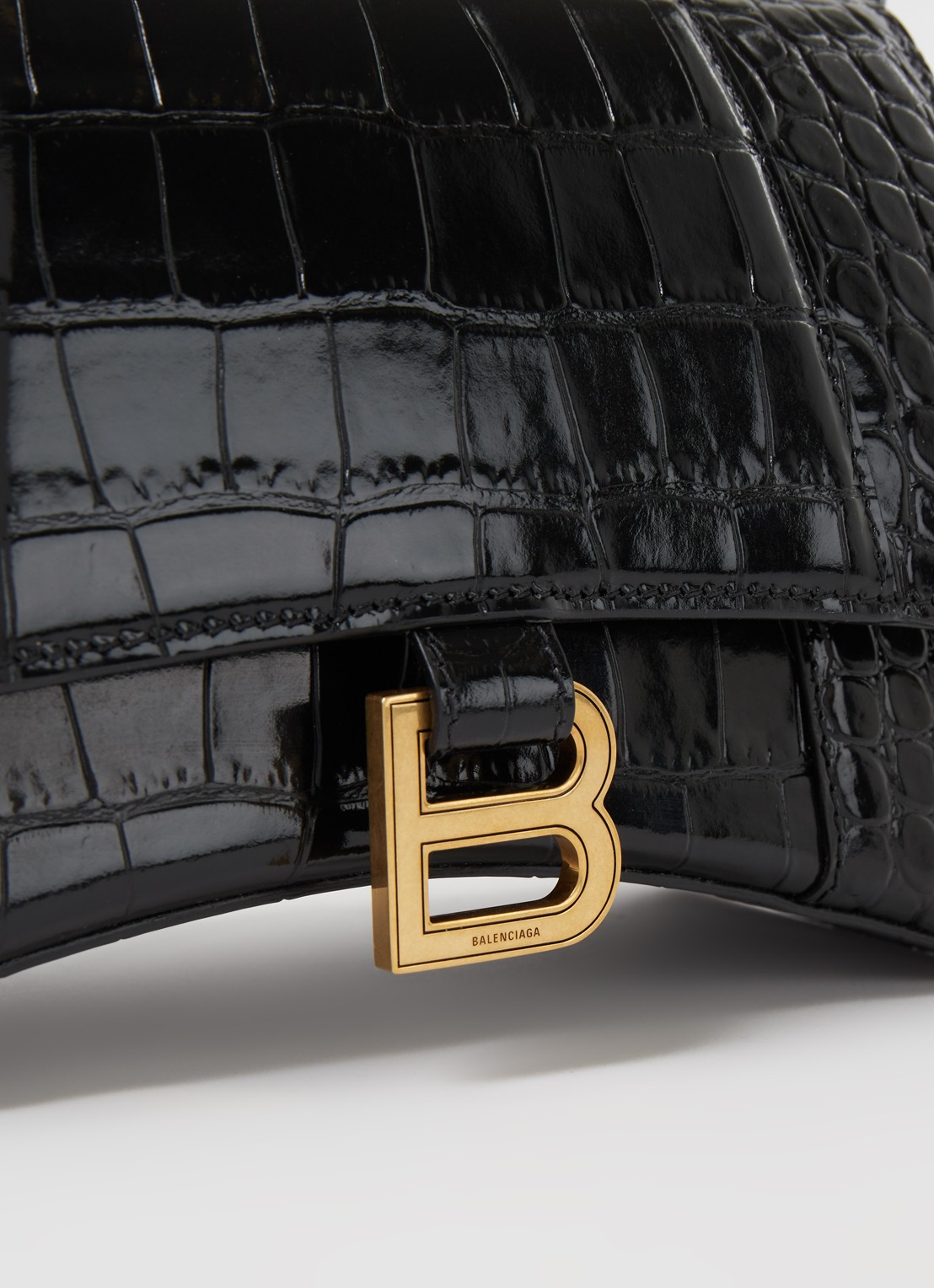 Balenciaga Hourglass S handtas van kalfsleer met crocostructuur - detail 3 zwart
