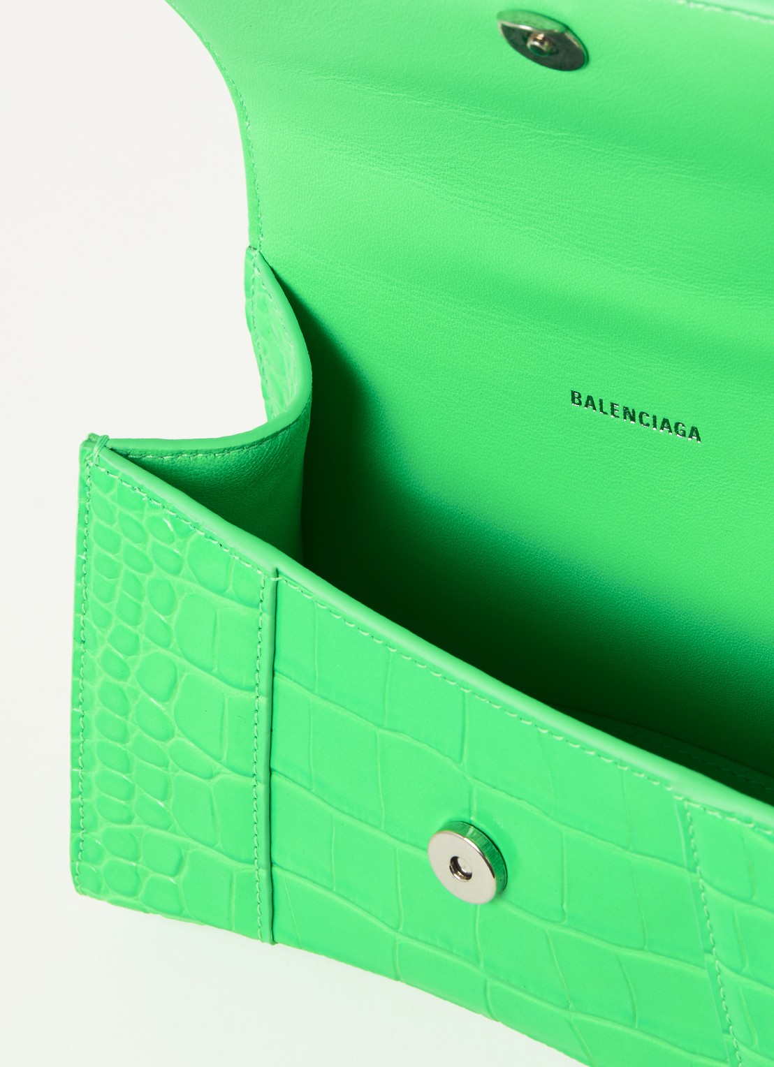 Balenciaga Hourglass XS handtas van kalfsleer met crocostructuur - detail 4 felgroen