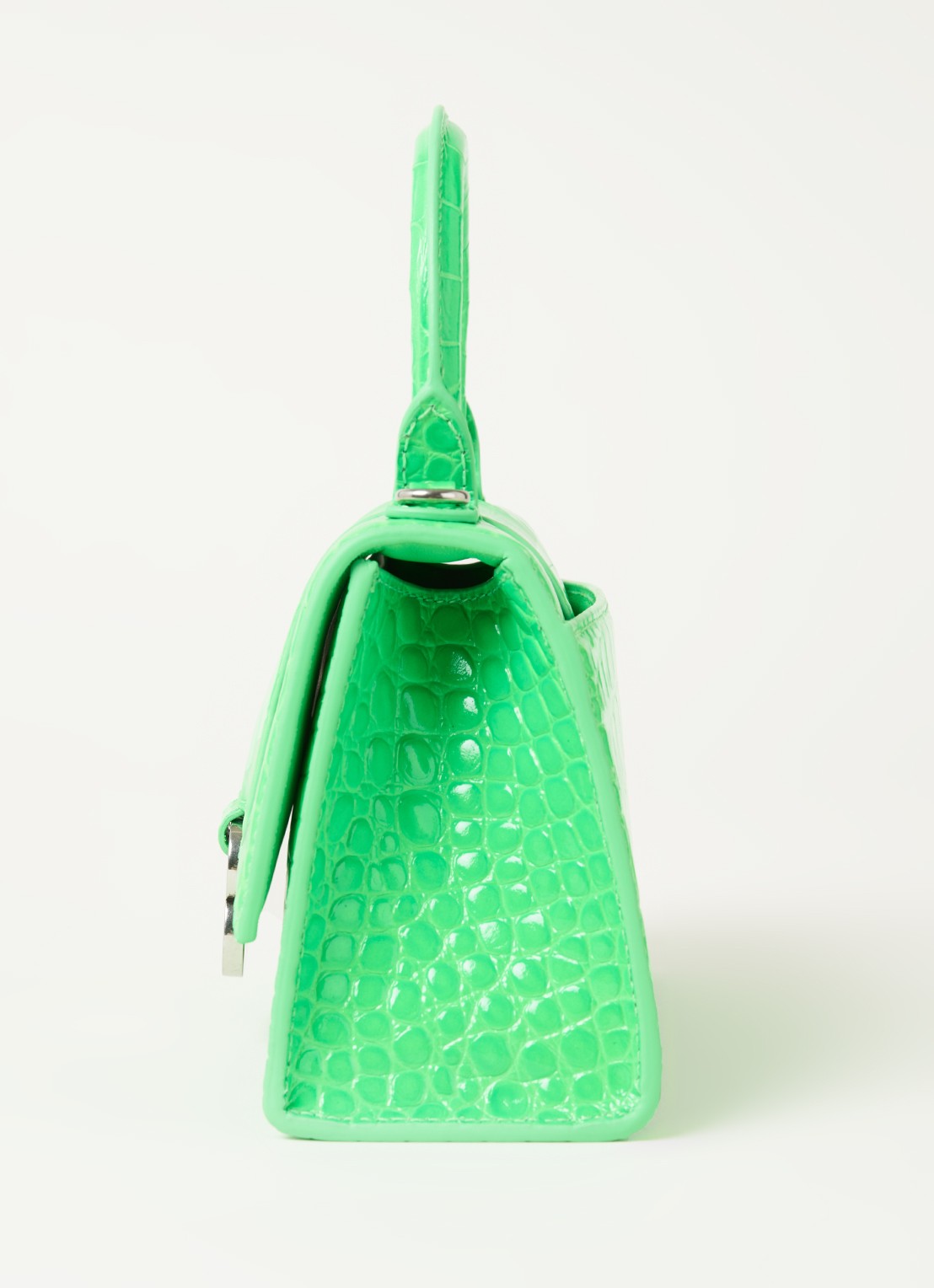 Balenciaga Hourglass XS handtas van kalfsleer met crocostructuur - detail 5 felgroen