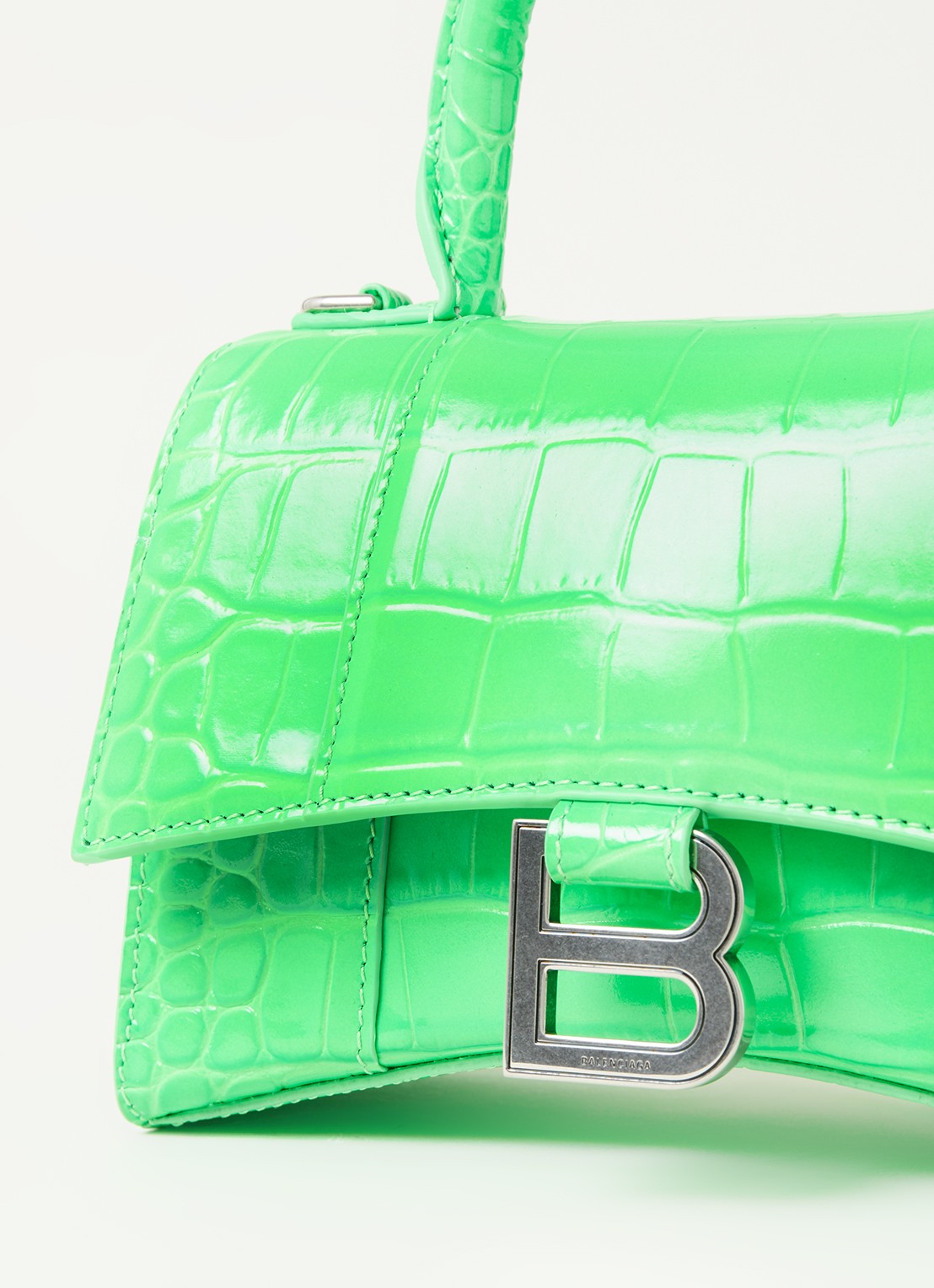 Balenciaga Hourglass XS handtas van kalfsleer met crocostructuur - detail 6 felgroen