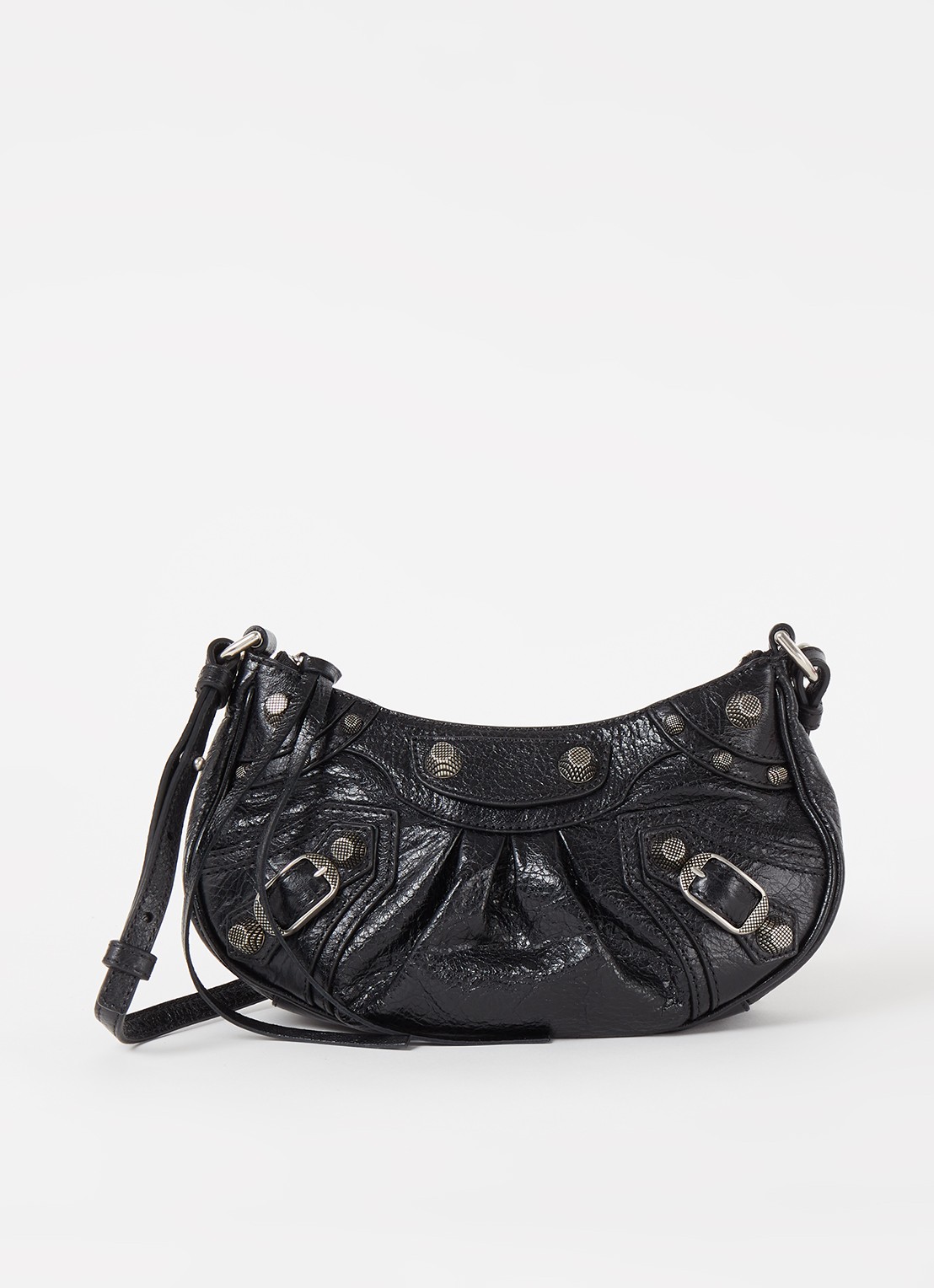 Balenciaga Le Cagole Mini schoudertas van lamsleer met studs - voorkant zwart