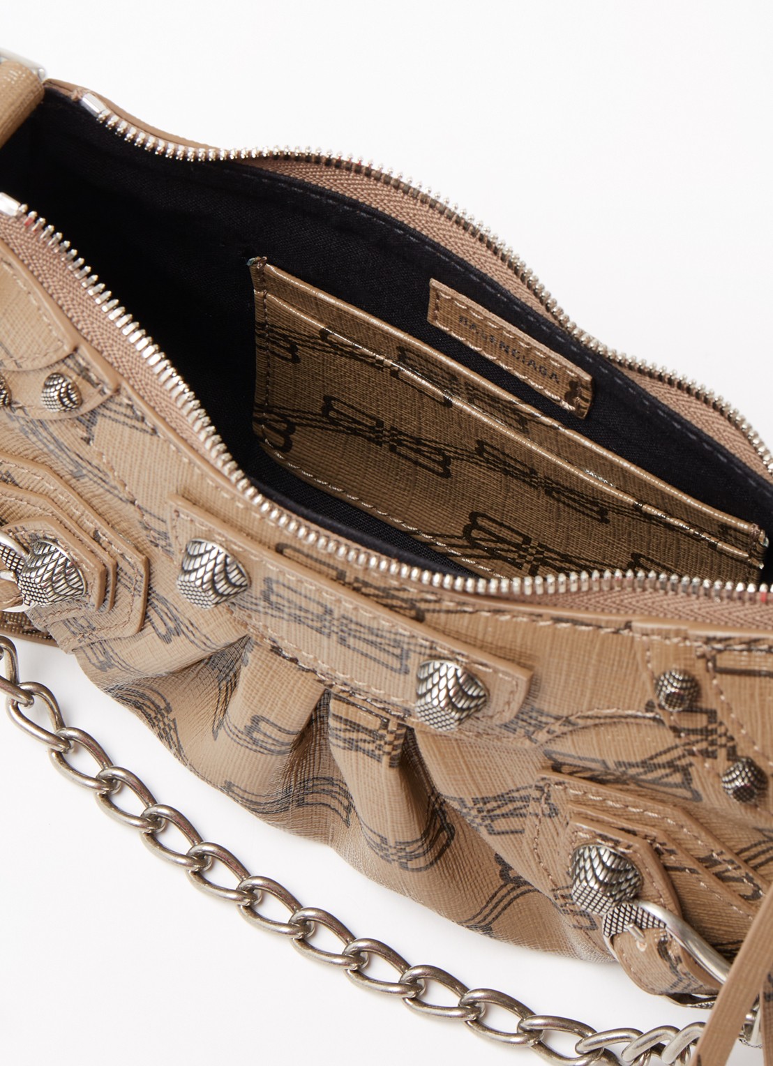 Balenciaga Le Cagole Mini schoudertas van lamsleer met studs - detail 5 lichtbruin